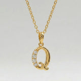 925 Sterling Silver Initial Q Necklace With cubic Zirconia