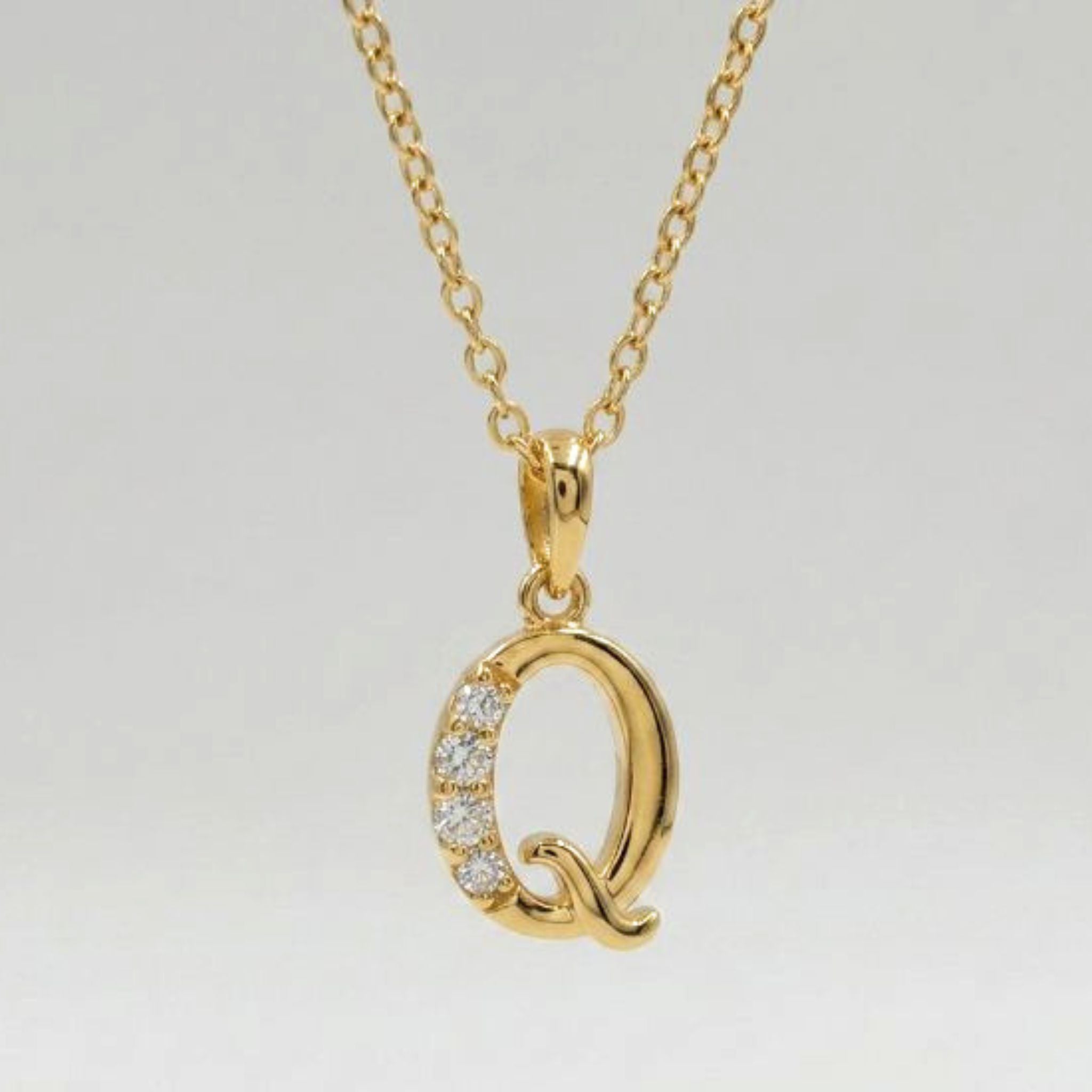 925 Sterling Silver Initial Q Necklace With cubic Zirconia