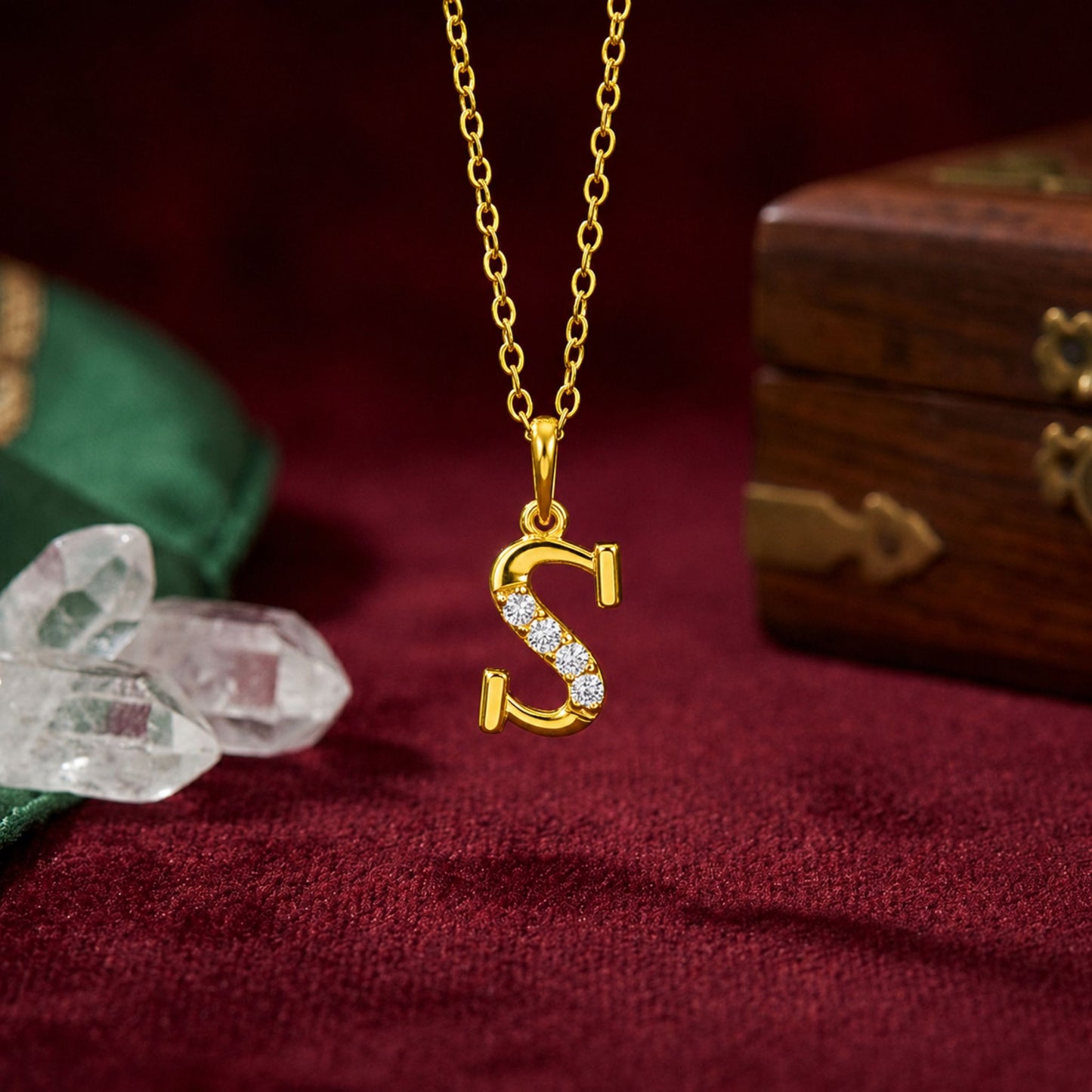 925 Sterling Silver Initial S Necklace With Cubic Zirconia