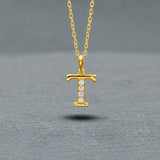 925 Sterling Silver Initial T Necklace With Cubic Zirconia