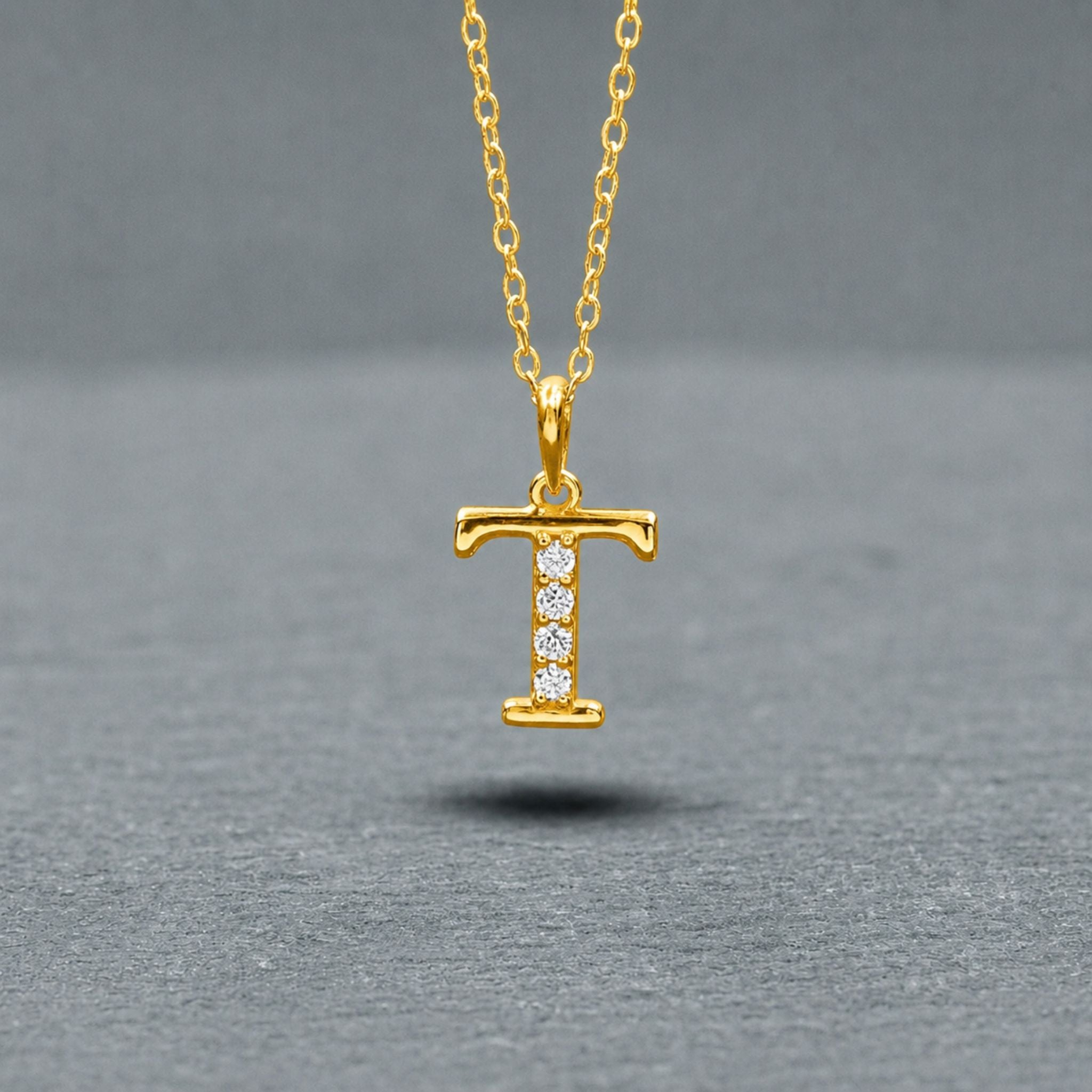 925 Sterling Silver Initial T Necklace With Cubic Zirconia