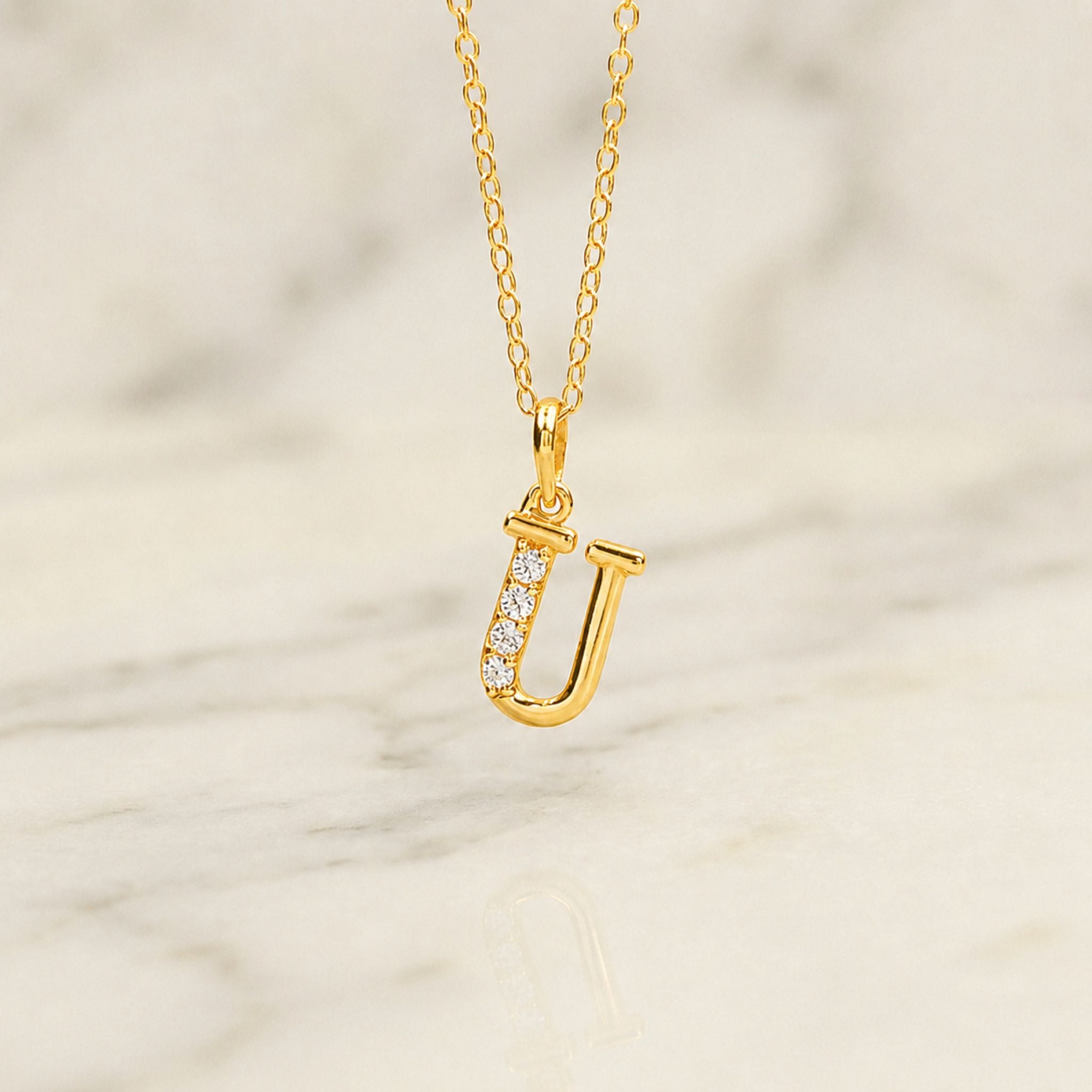 925 Sterling Silver Initial U Necklace With Cubic Zirconia