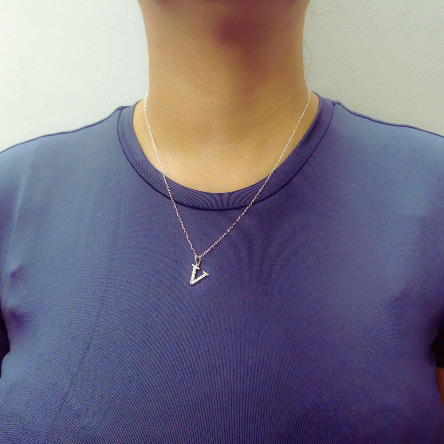 925 Sterling Silver Initial V Necklace With Cubic Zirconia