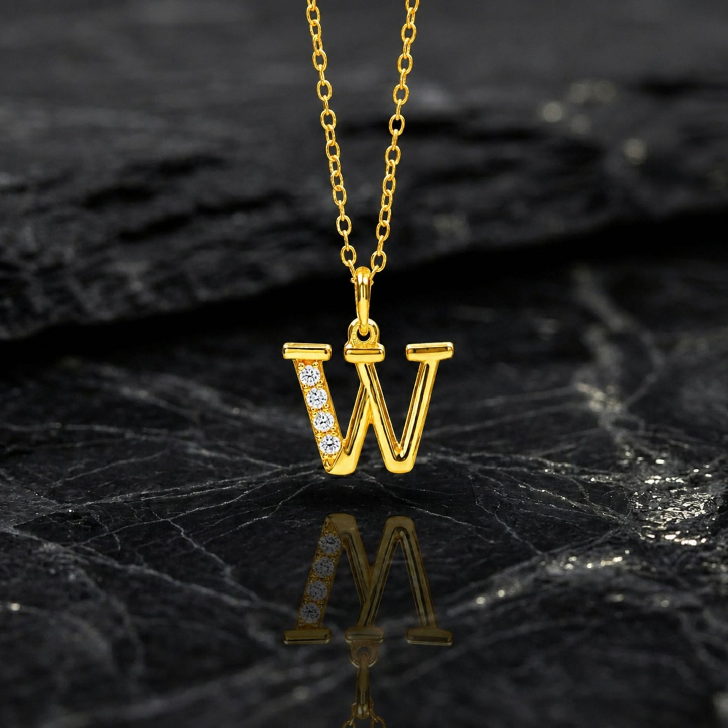 925 Sterling Silver Initial W Necklace With Cubic Zirconia
