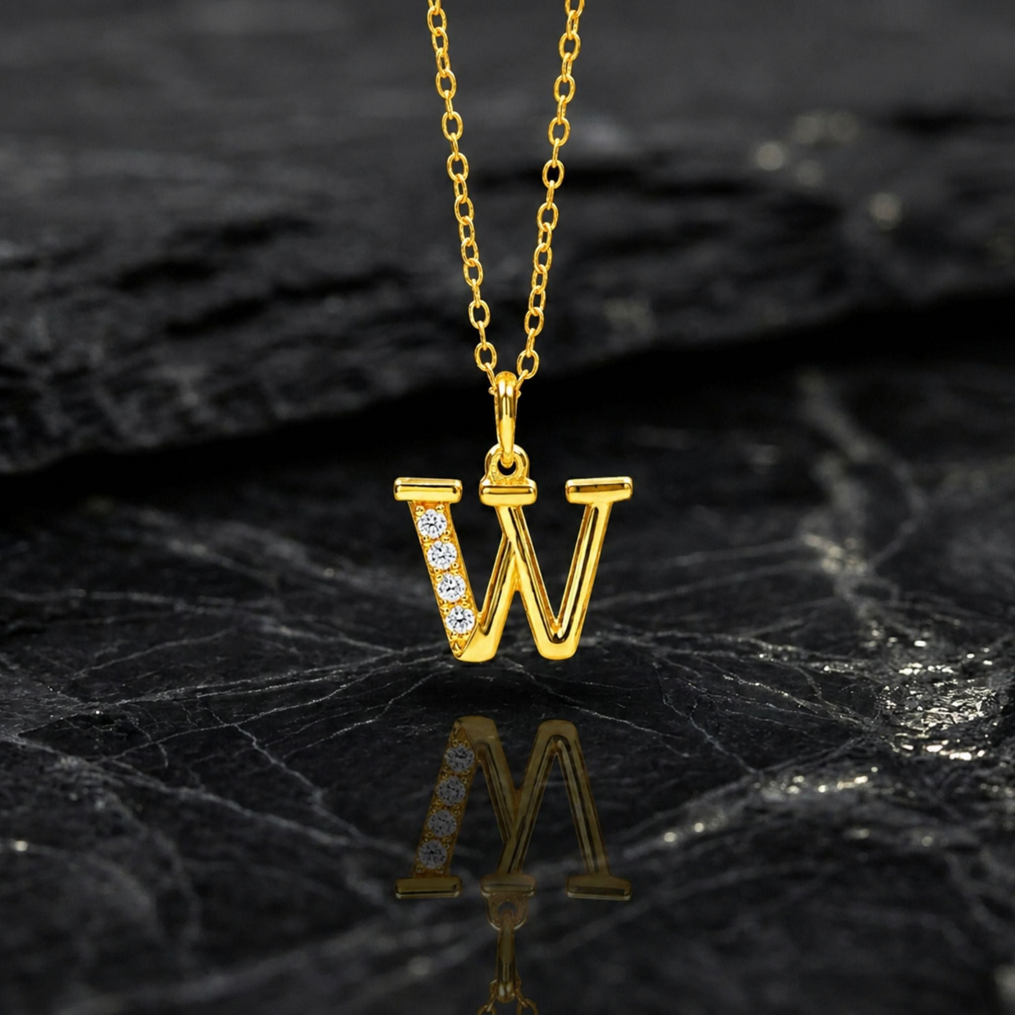 925 Sterling Silver Initial W Necklace With Cubic Zirconia