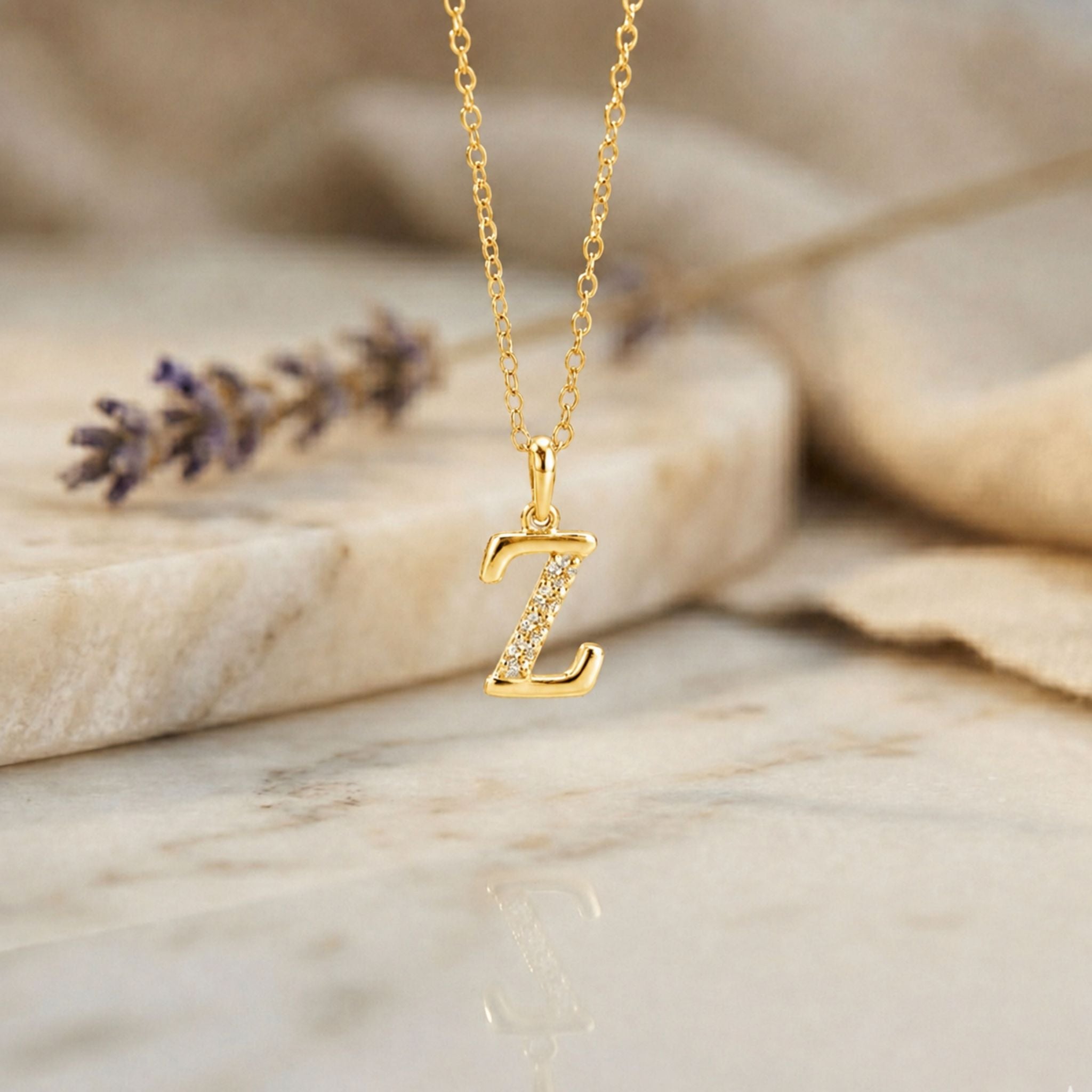 925 Sterling Silver Initial Z Necklace With Cubic Zirconia