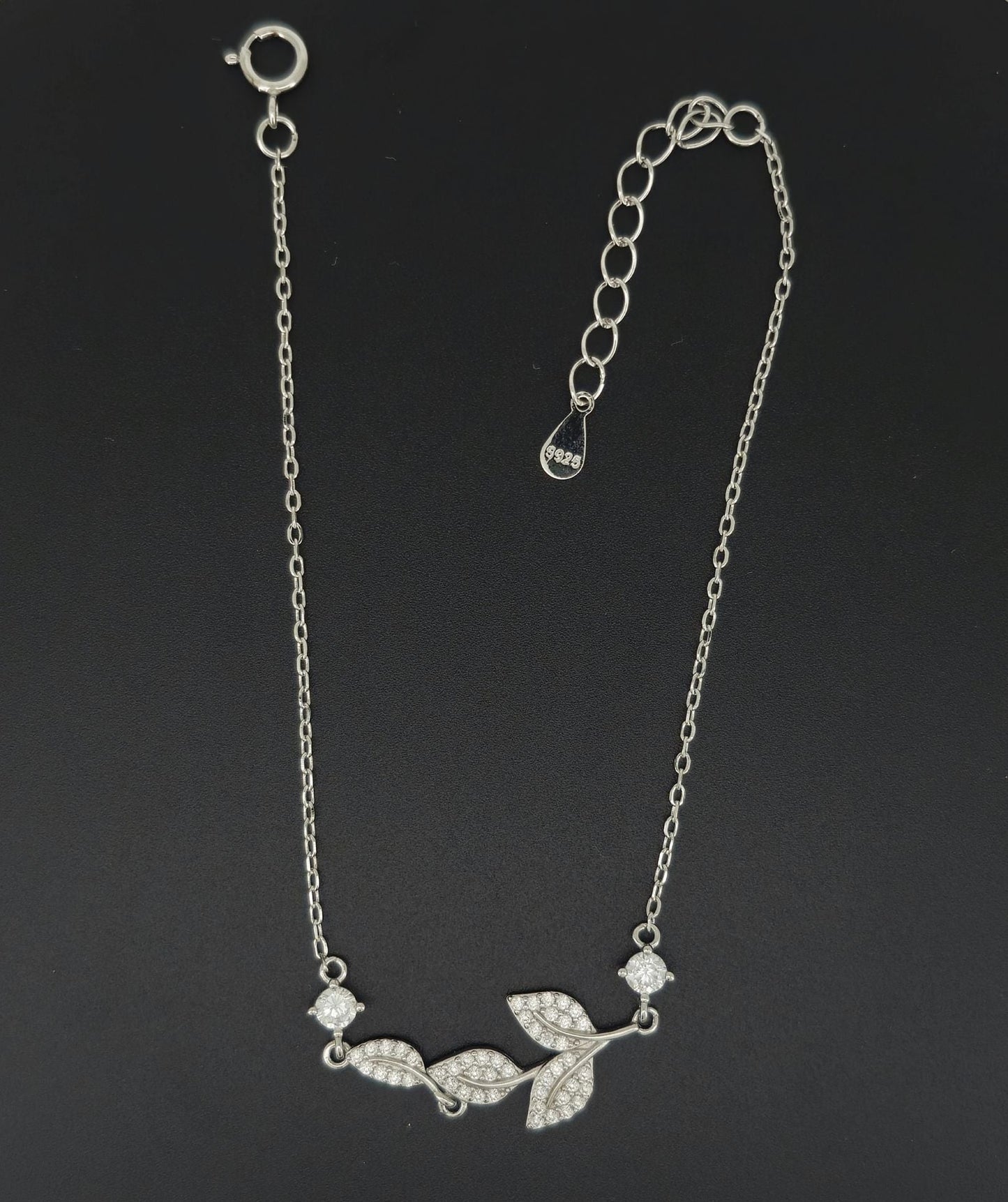 925 Sterling Silver Leaf CZ Bracelet