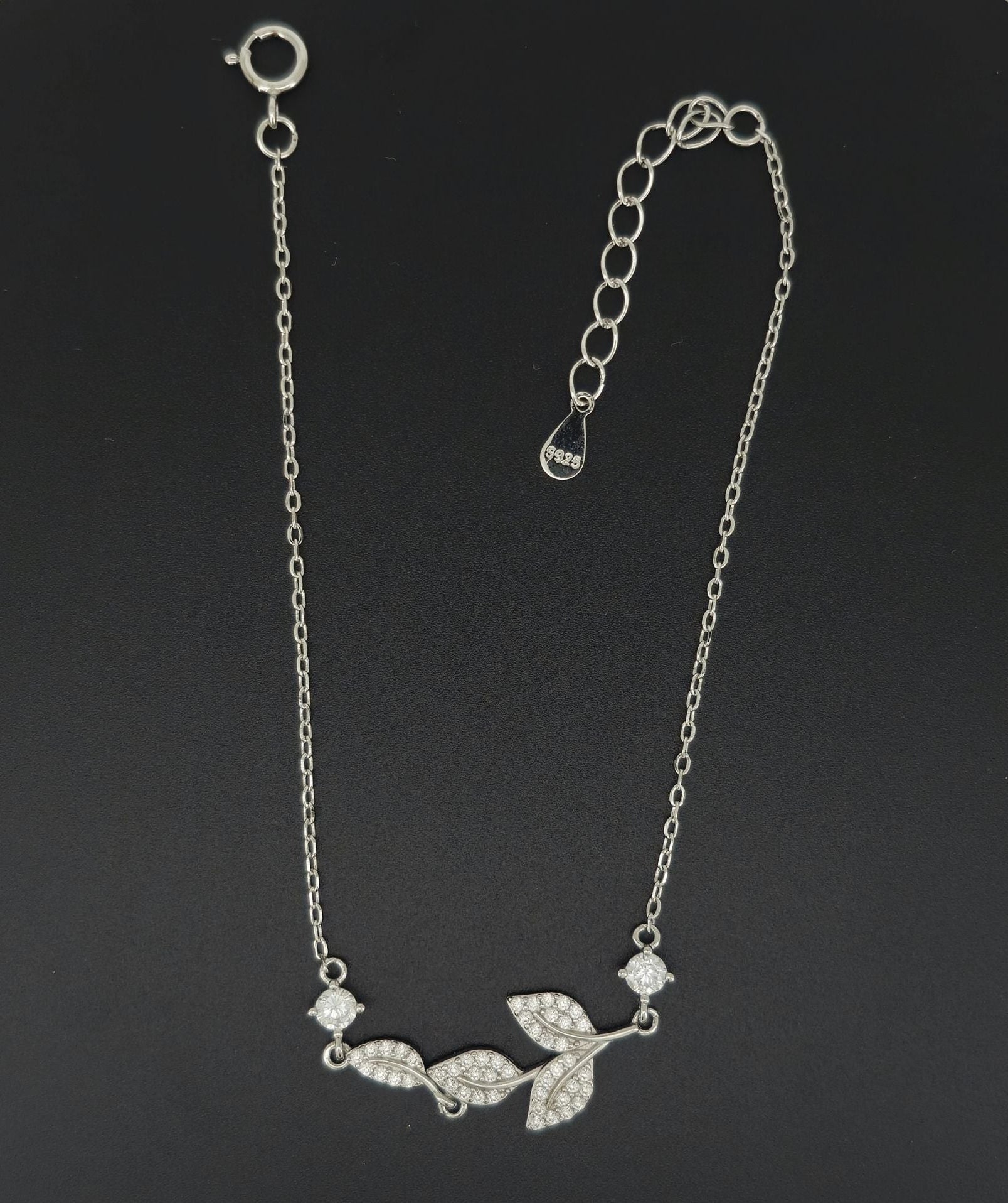 925 Sterling Silver Leaf CZ Bracelet