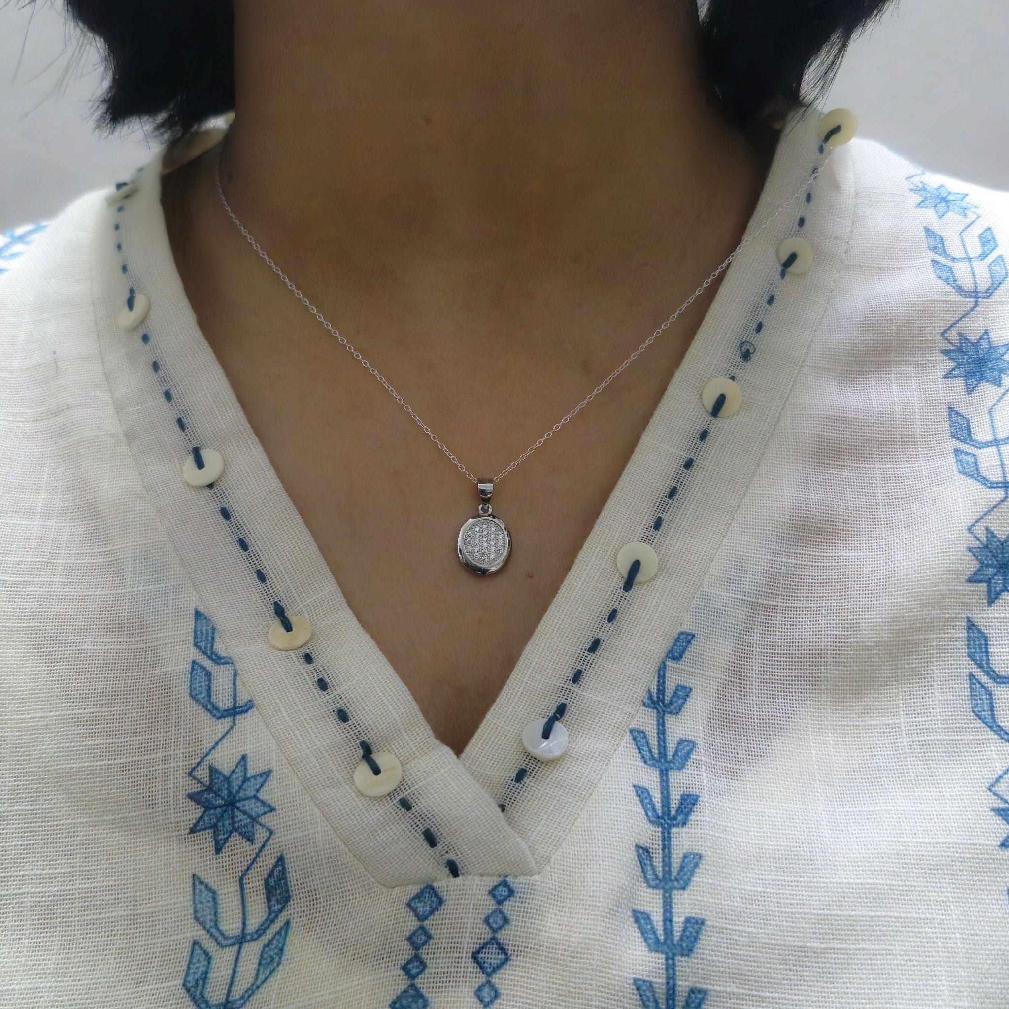 925 Sterling Silver Oval CZ Pendant Set with Chain