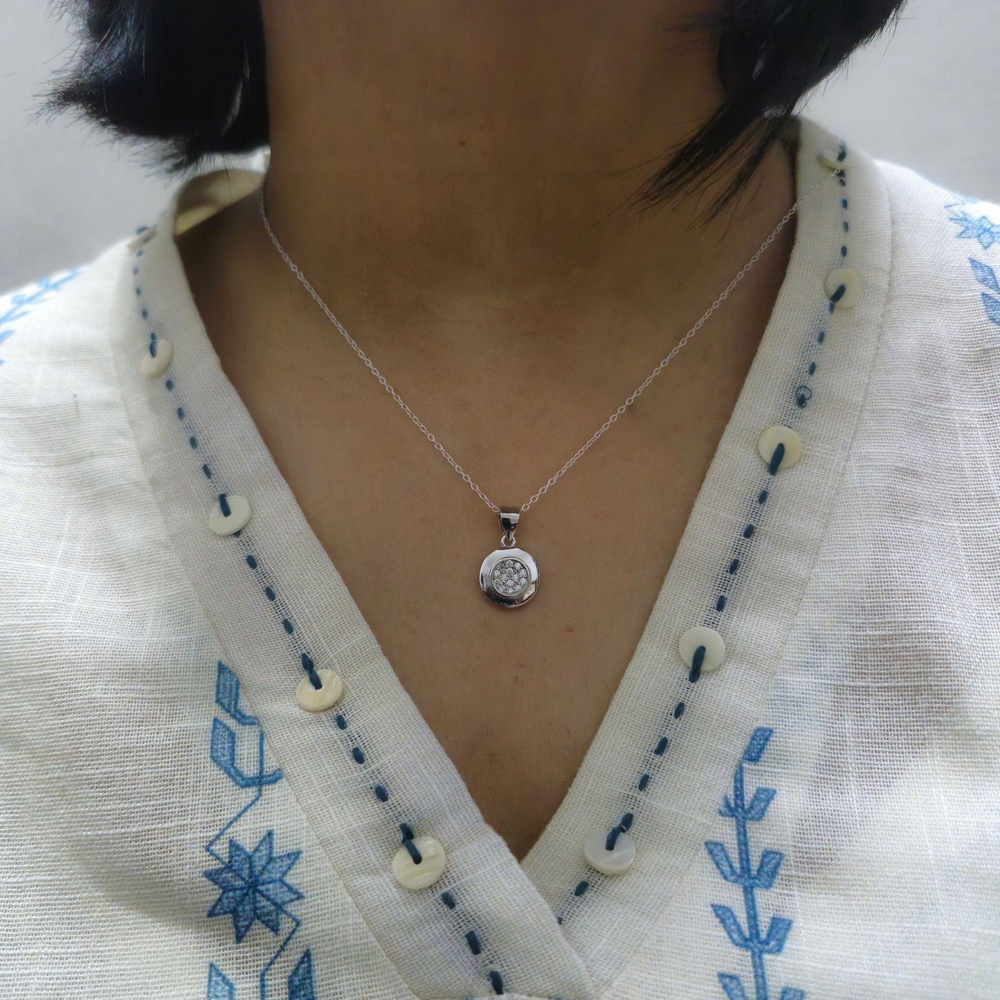 925 Sterling Silver Round CZ Pendant Set with Chain