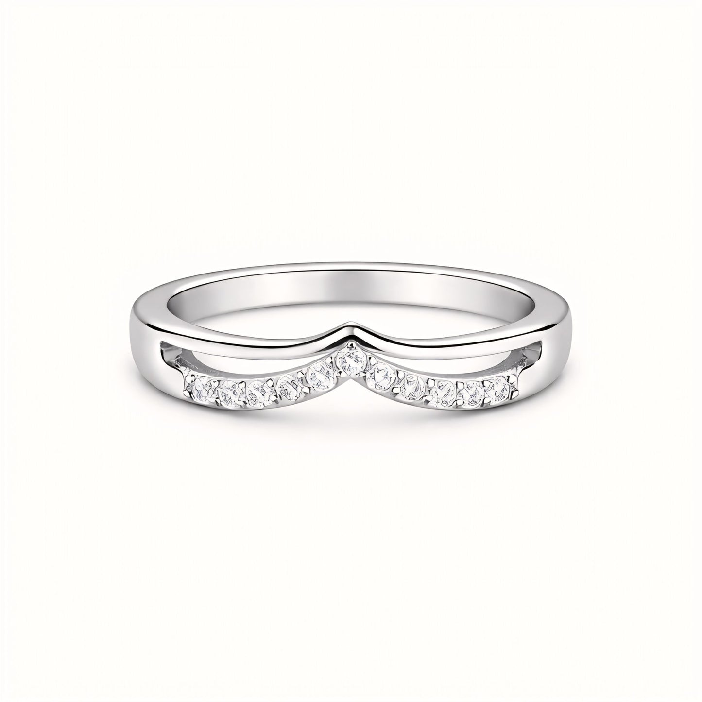 925 Sterling Silver Wishbone Ring With Cubic Zirconia