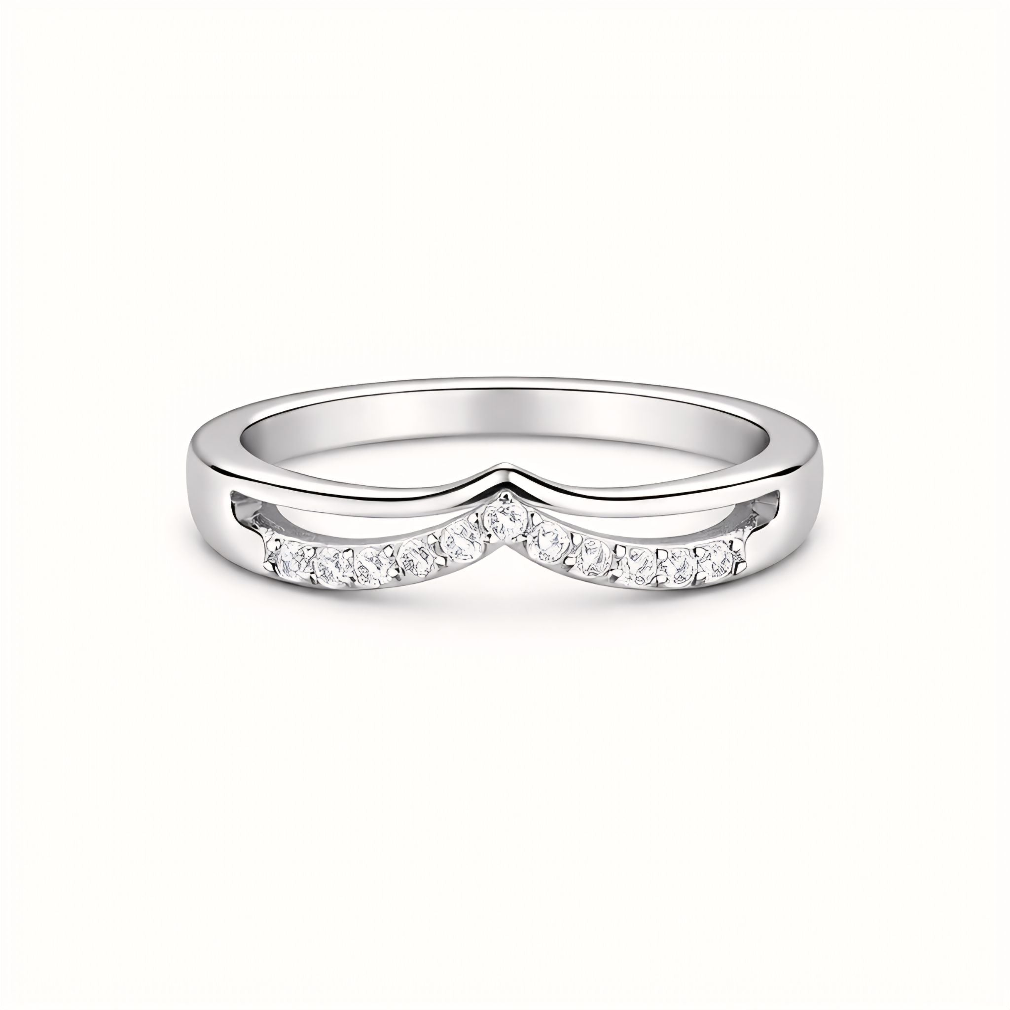 925 Sterling Silver Wishbone Ring With Cubic Zirconia