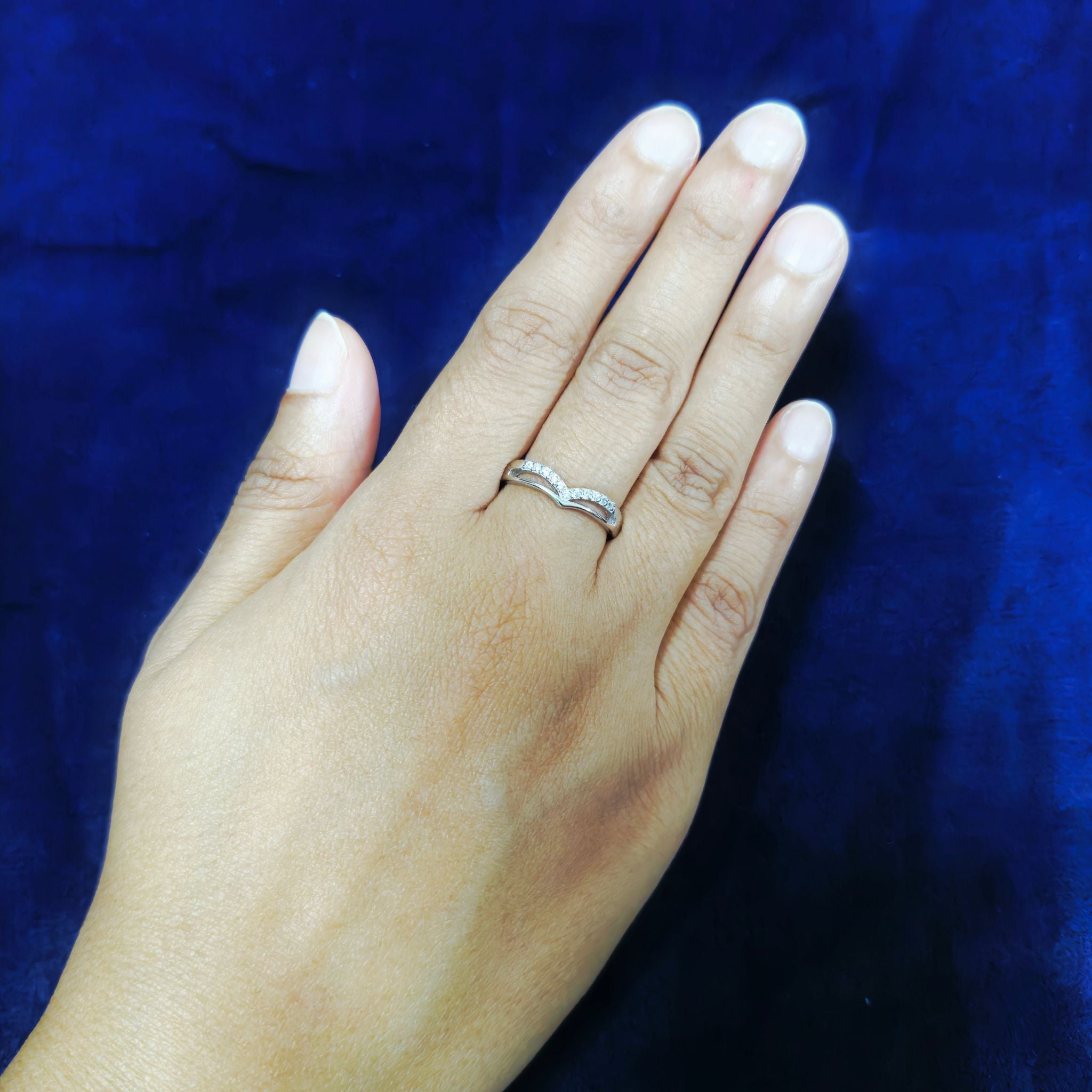 925 Sterling Silver Wishbone Ring With Cubic Zirconia
