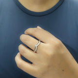 925 Sterling Silver Wishbone Ring With Cubic Zirconia