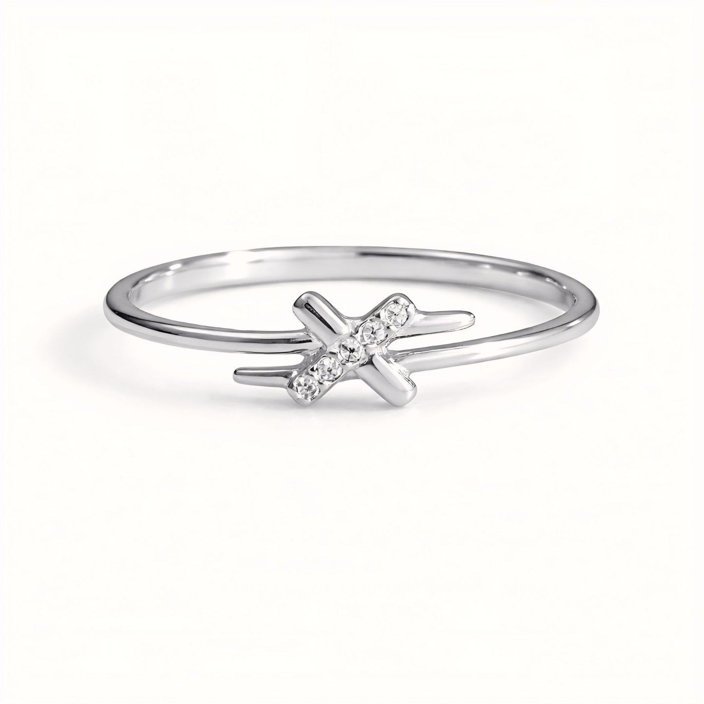 925 Sterling Silver X Ring With Cubic Zirconia