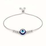 925 Sterling Silver Evil Eye Adjustable Slider Bracelet with Bead Accents