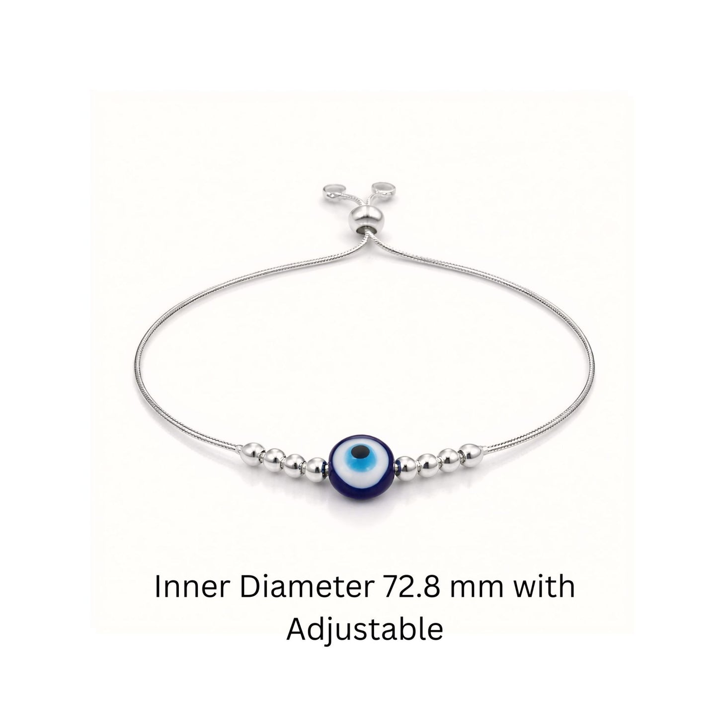 925 Sterling Silver Evil Eye Adjustable Slider Bracelet with Bead Accents
