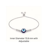 925 Sterling Silver Evil Eye Adjustable Slider Bracelet with Bead Accents