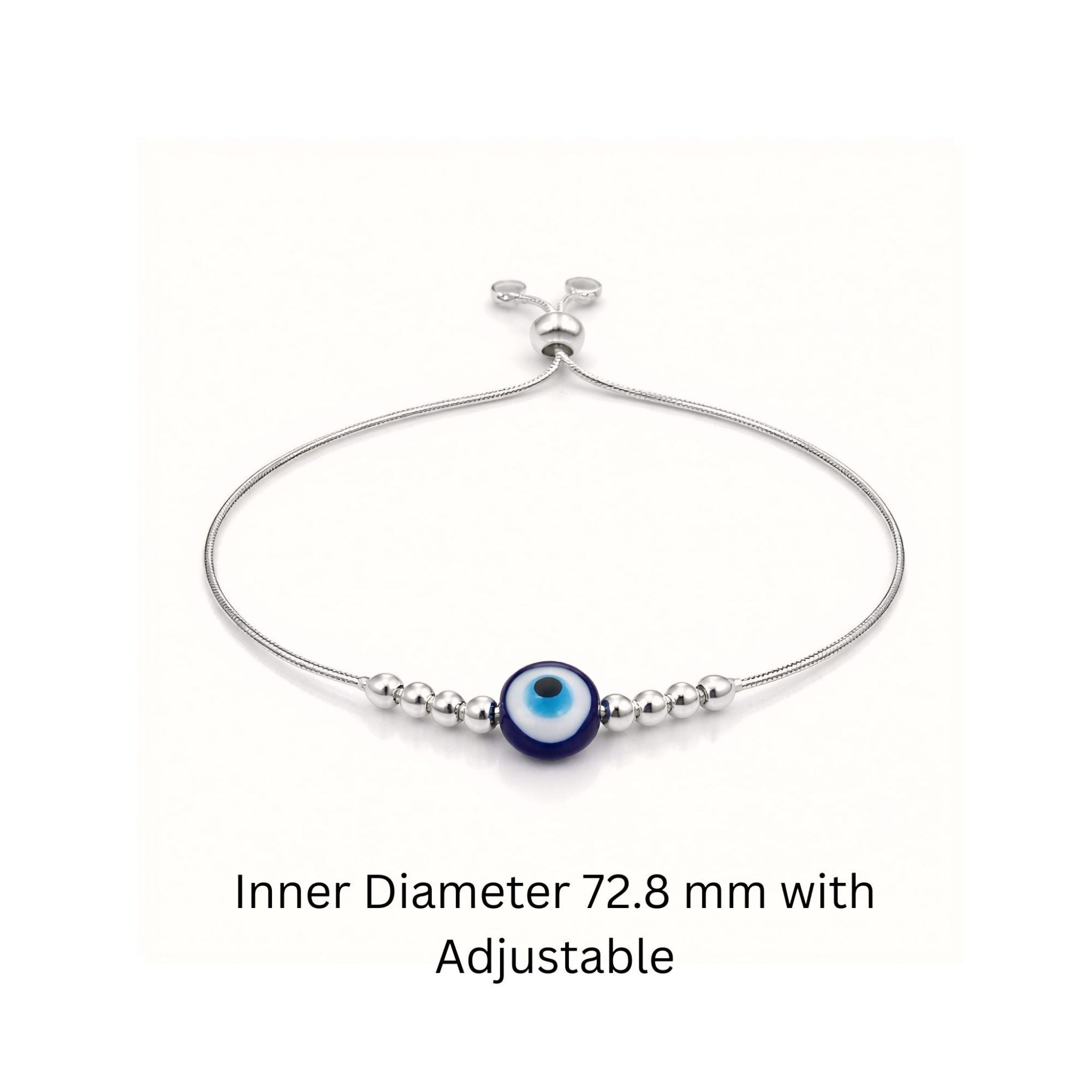 925 Sterling Silver Evil Eye Adjustable Slider Bracelet with Bead Accents