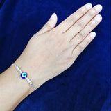 925 Sterling Silver Evil Eye Adjustable Slider Bracelet with Bead Accents