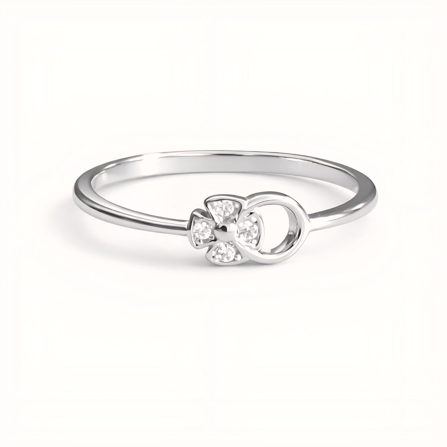 925 Sterling Silver Asymmetric Floral Ring with Cubic Zirconia