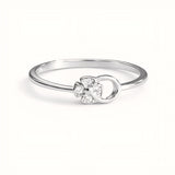 925 Sterling Silver Asymmetric Floral Ring with Cubic Zirconia