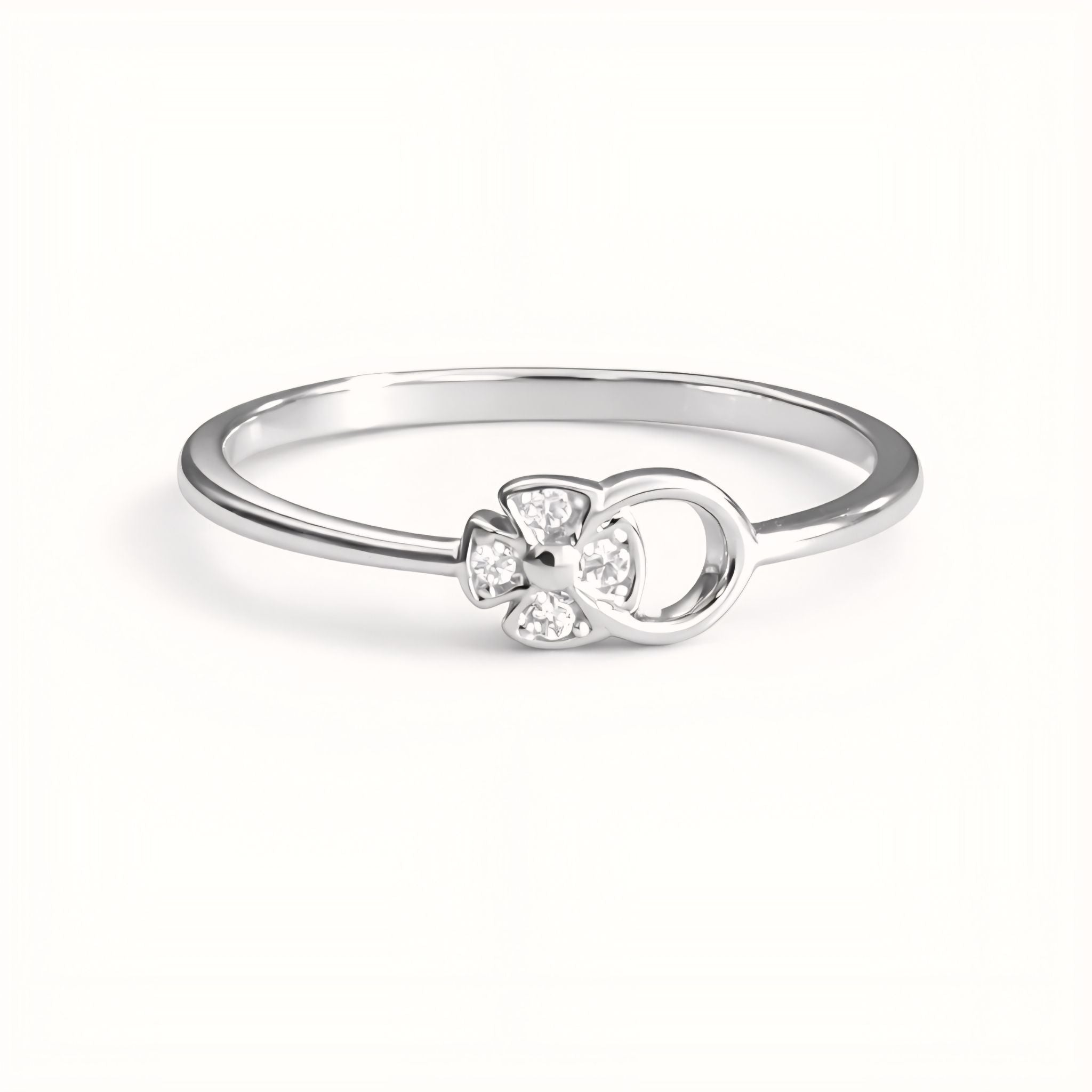 925 Sterling Silver Asymmetric Floral Ring with Cubic Zirconia