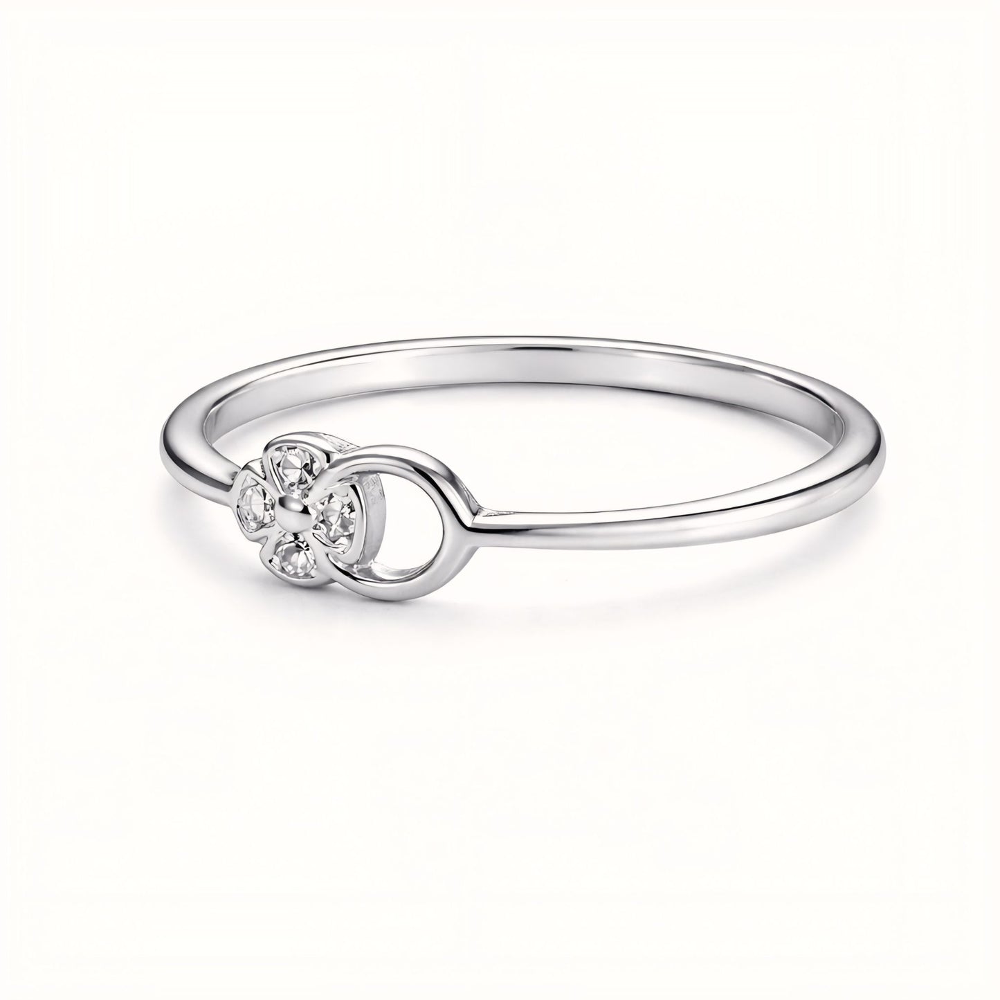925 Sterling Silver Asymmetric Floral Ring with Cubic Zirconia