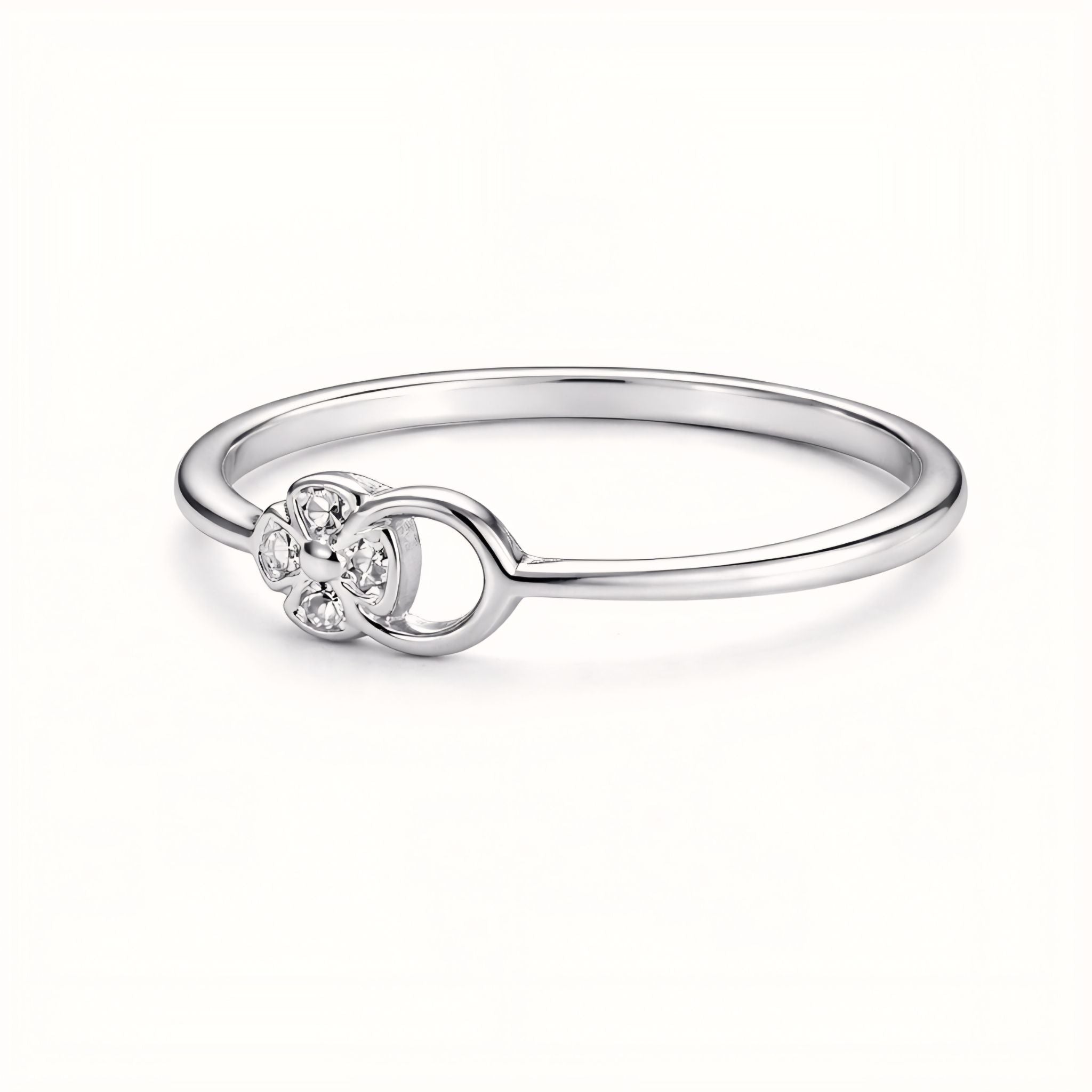 925 Sterling Silver Asymmetric Floral Ring with Cubic Zirconia