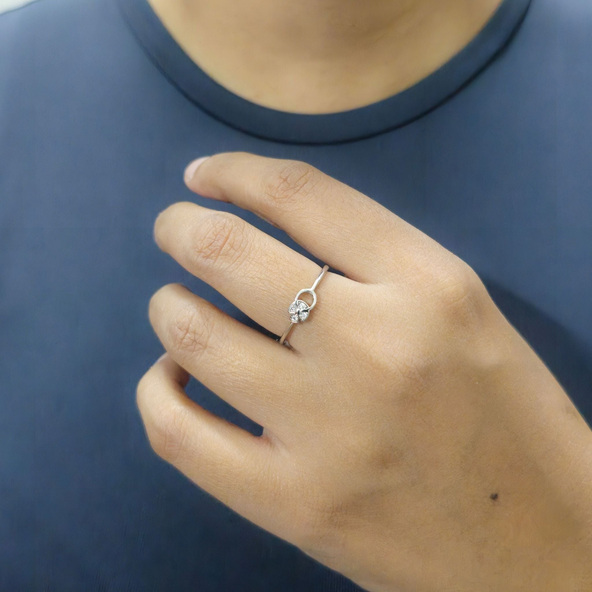 925 Sterling Silver Asymmetric Floral Ring with Cubic Zirconia