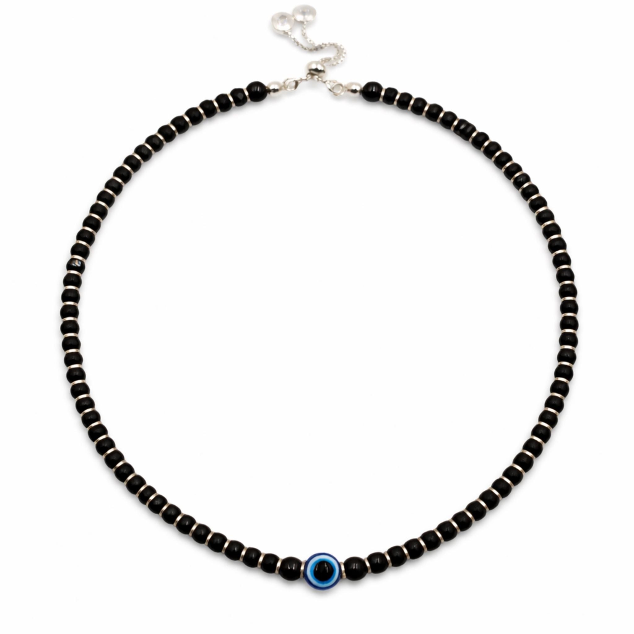 925 sterling silver Black bead evil eye anklet