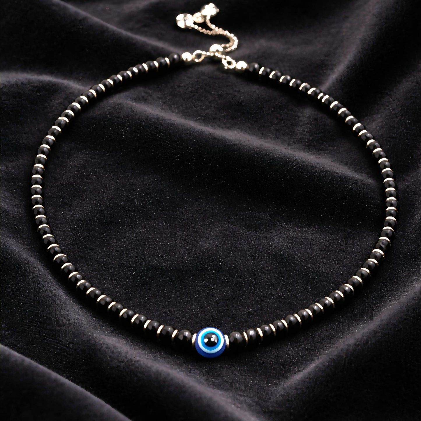 925 sterling silver Black bead evil eye anklet