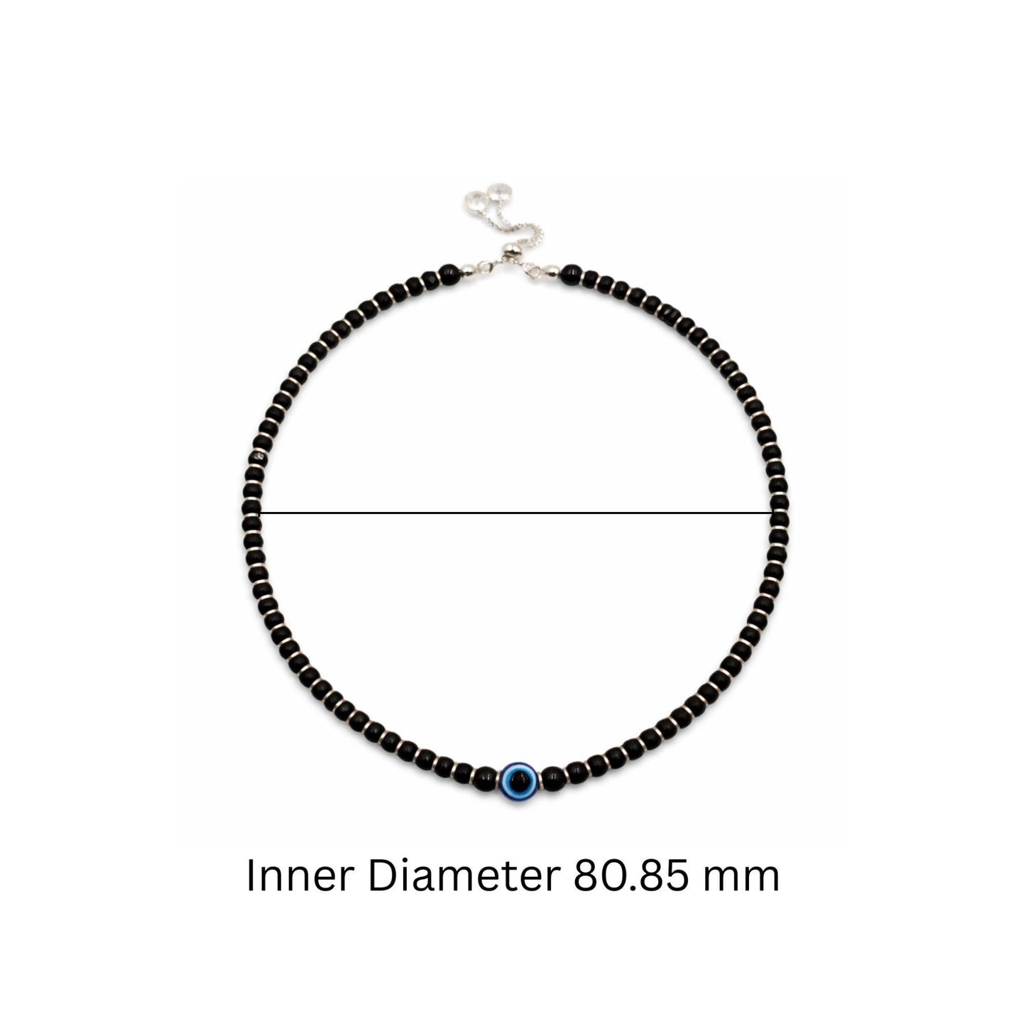 925 sterling silver Black bead evil eye anklet