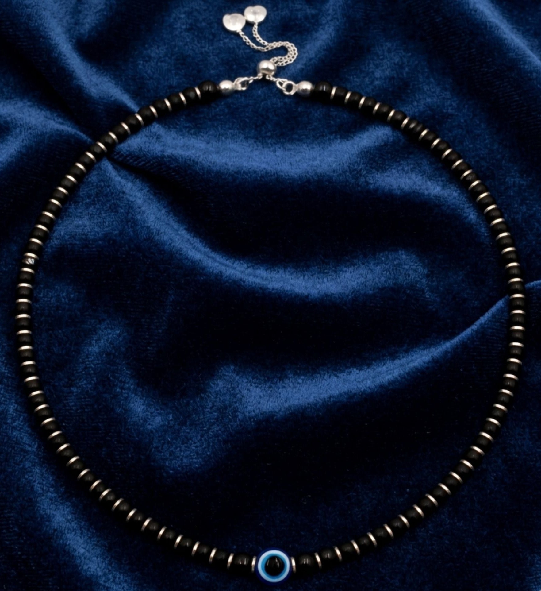 925 sterling silver Black bead evil eye anklet