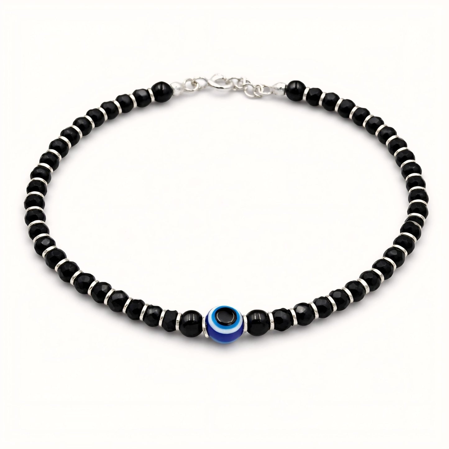 925 Sterling Silver Nazaria Bracelet with Black Beads & Evil Eye Charm