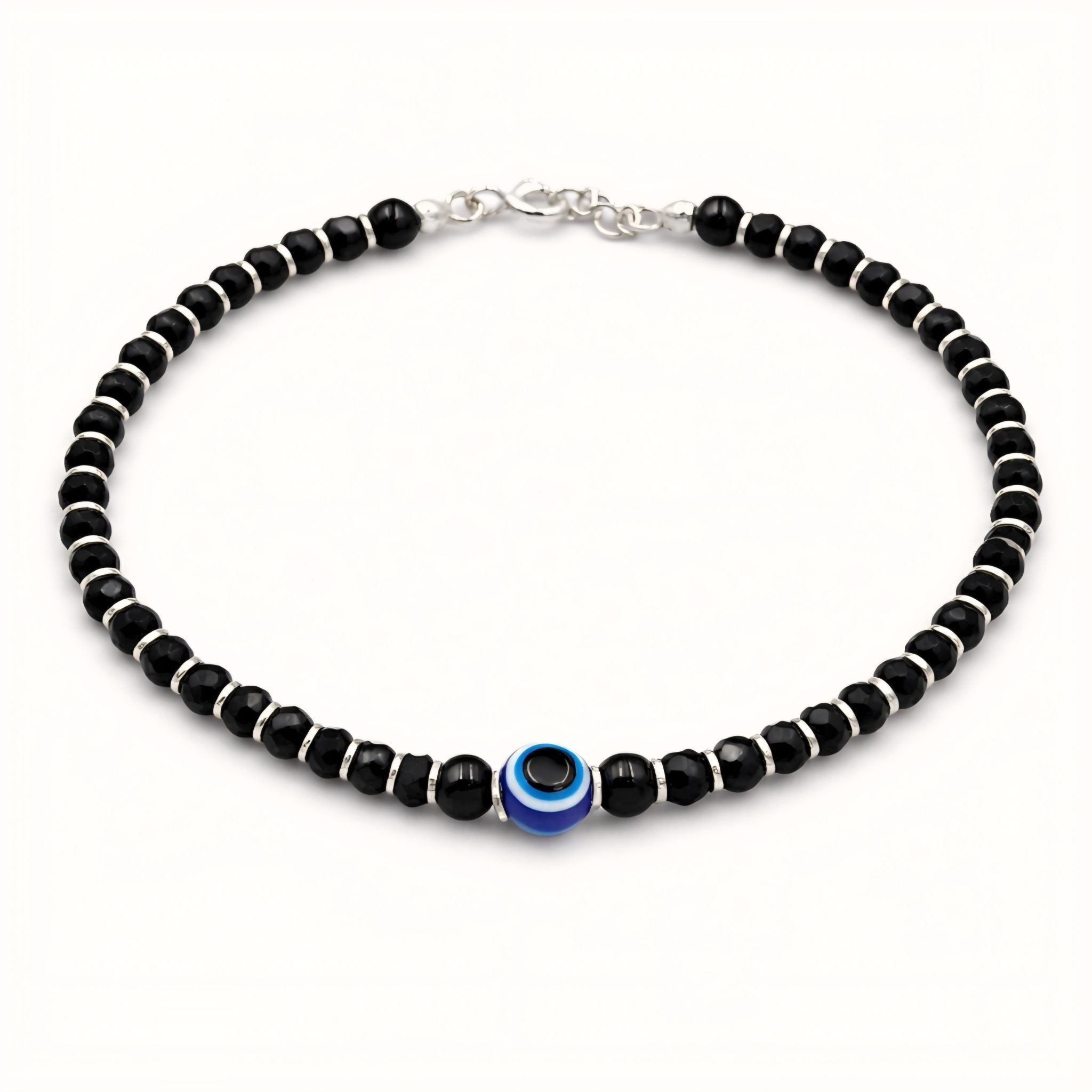 925 Sterling Silver Nazaria Bracelet with Black Beads & Evil Eye Charm