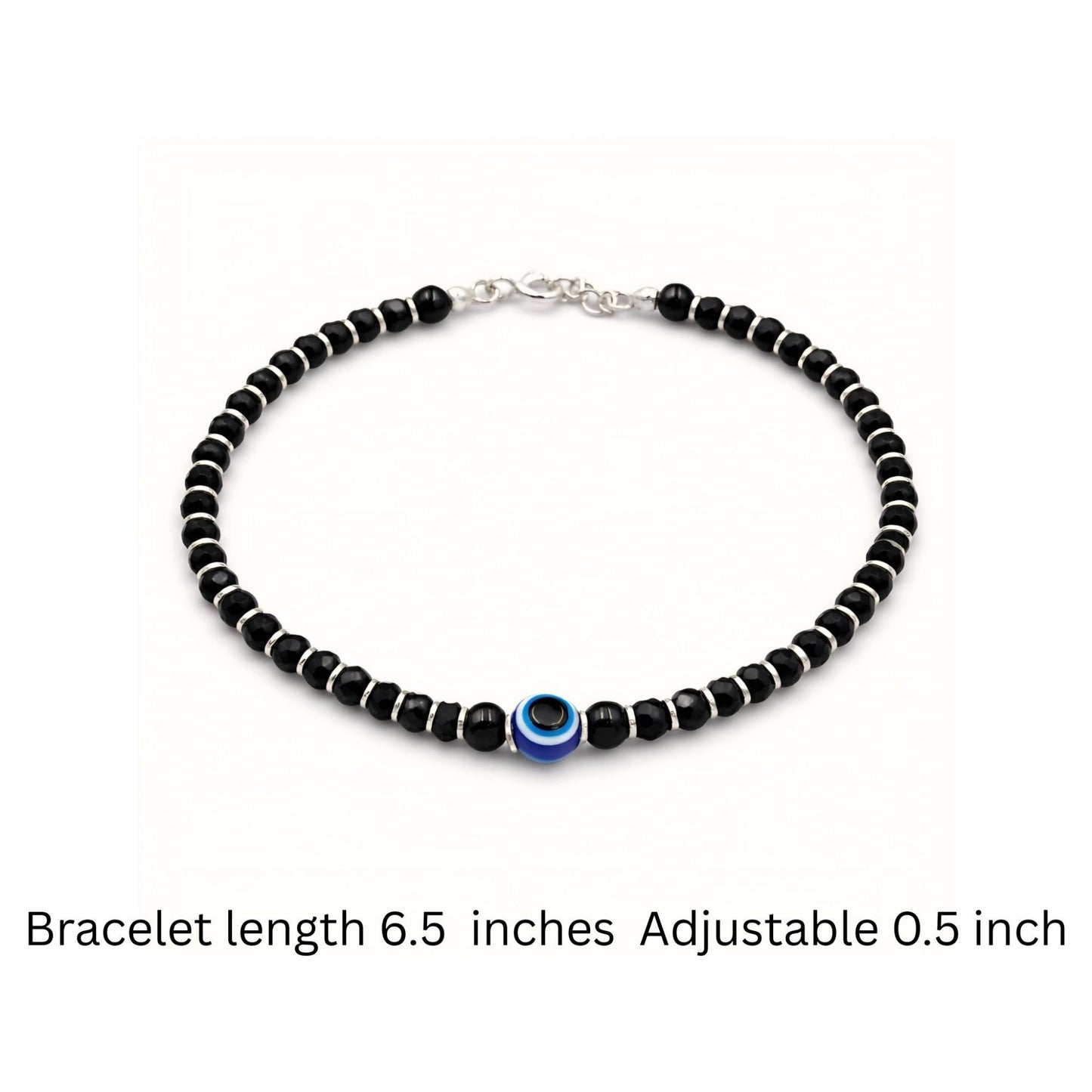 925 Sterling Silver Nazaria Bracelet with Black Beads & Evil Eye Charm