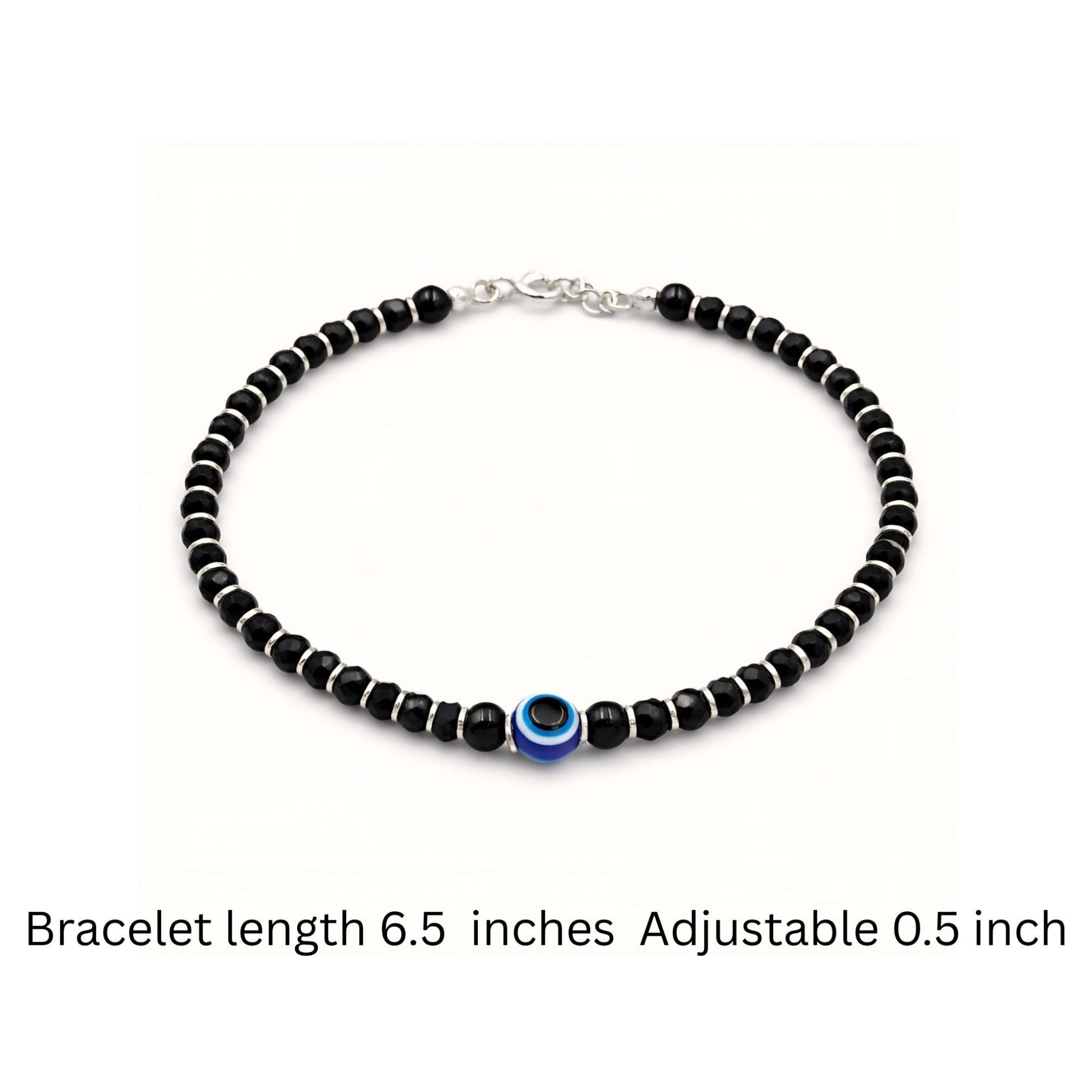 925 Sterling Silver Nazaria Bracelet with Black Beads & Evil Eye Charm