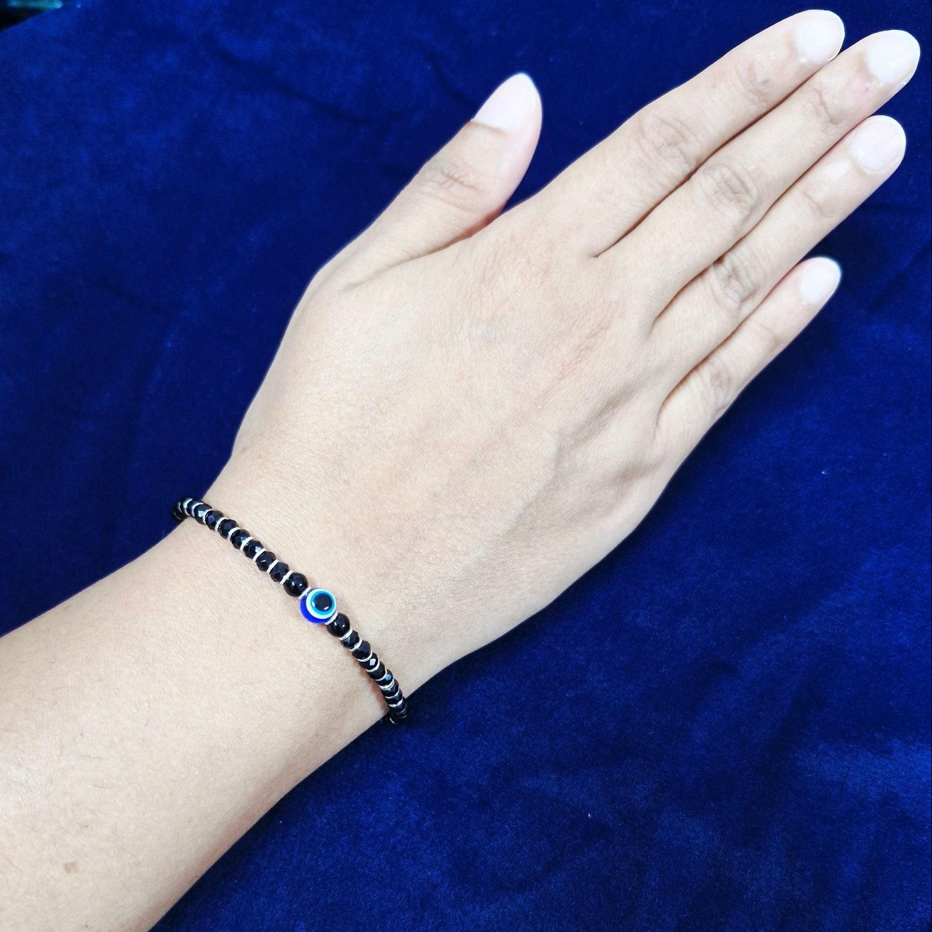 925 Sterling Silver Nazaria Bracelet with Black Beads & Evil Eye Charm