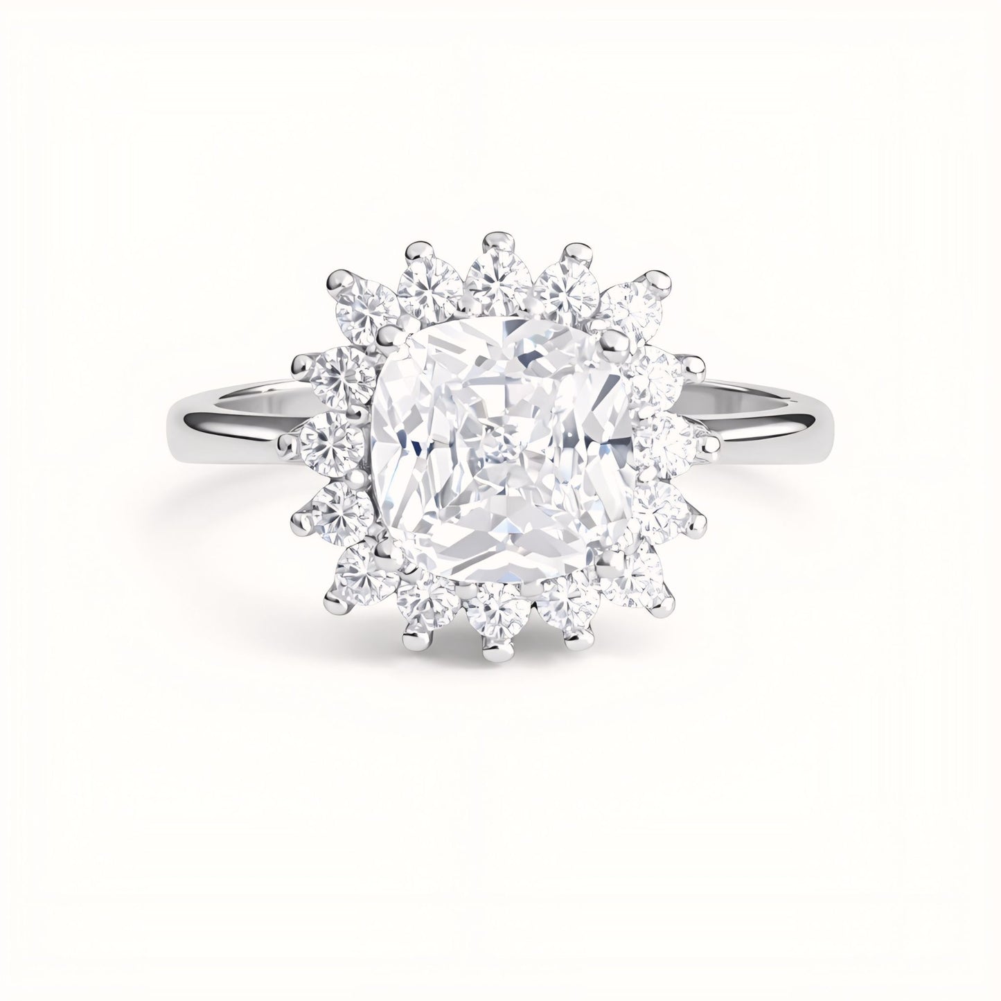 925 Sterling Silver Cushion-Cut Halo Ring with Starburst Cubic Zirconia