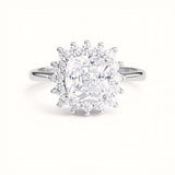 925 Sterling Silver Cushion-Cut Halo Ring with Starburst Cubic Zirconia