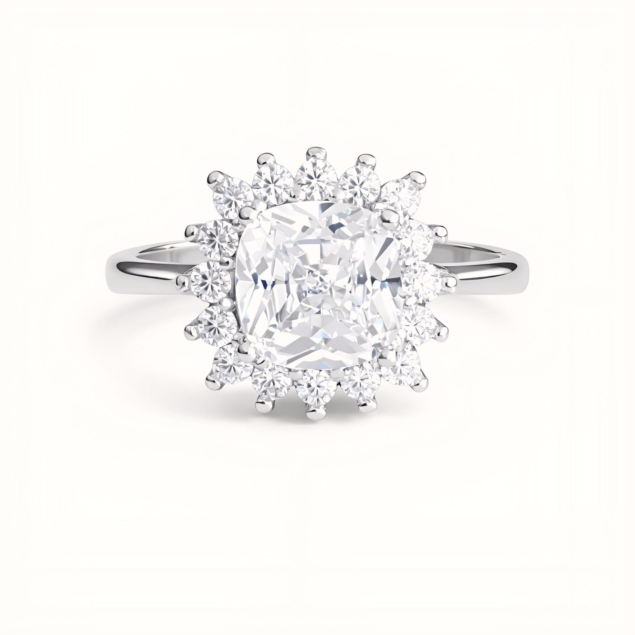 925 Sterling Silver Cushion-Cut Halo Ring with Starburst Cubic Zirconia