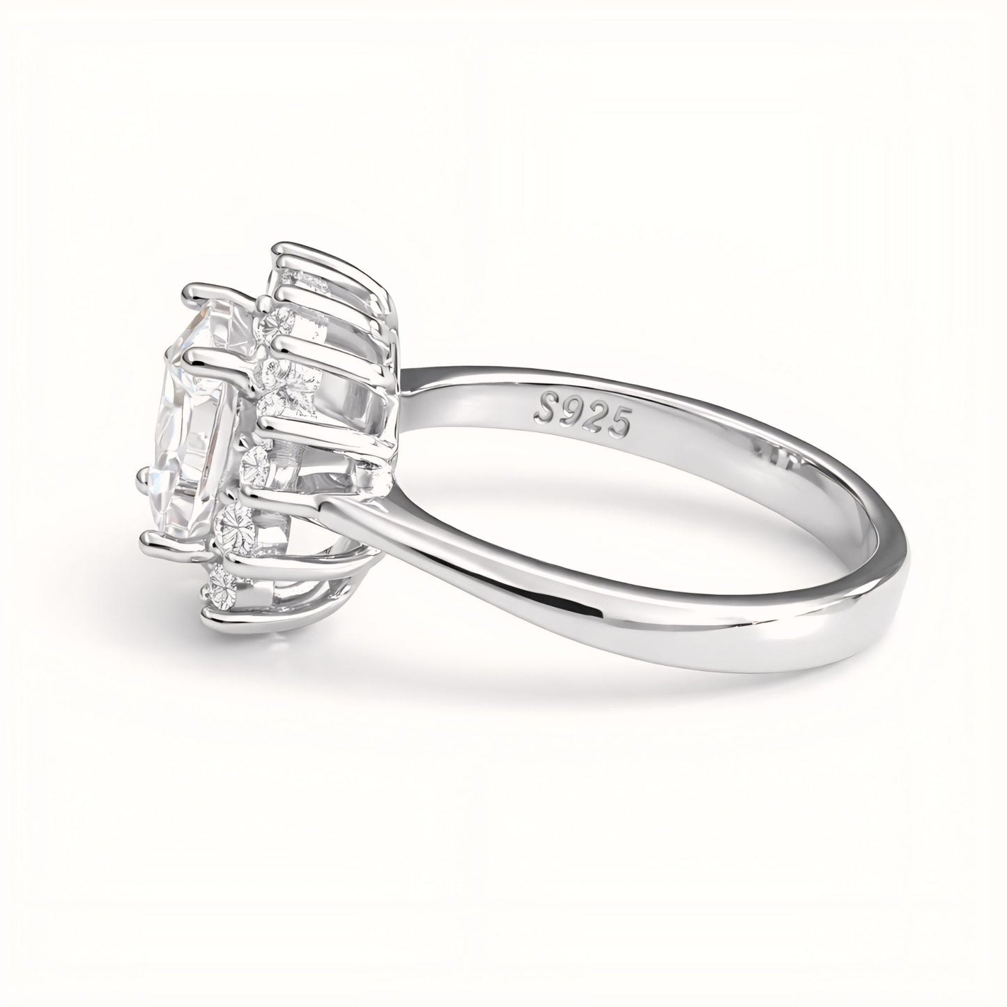 925 Sterling Silver Cushion-Cut Halo Ring with Starburst Cubic Zirconia