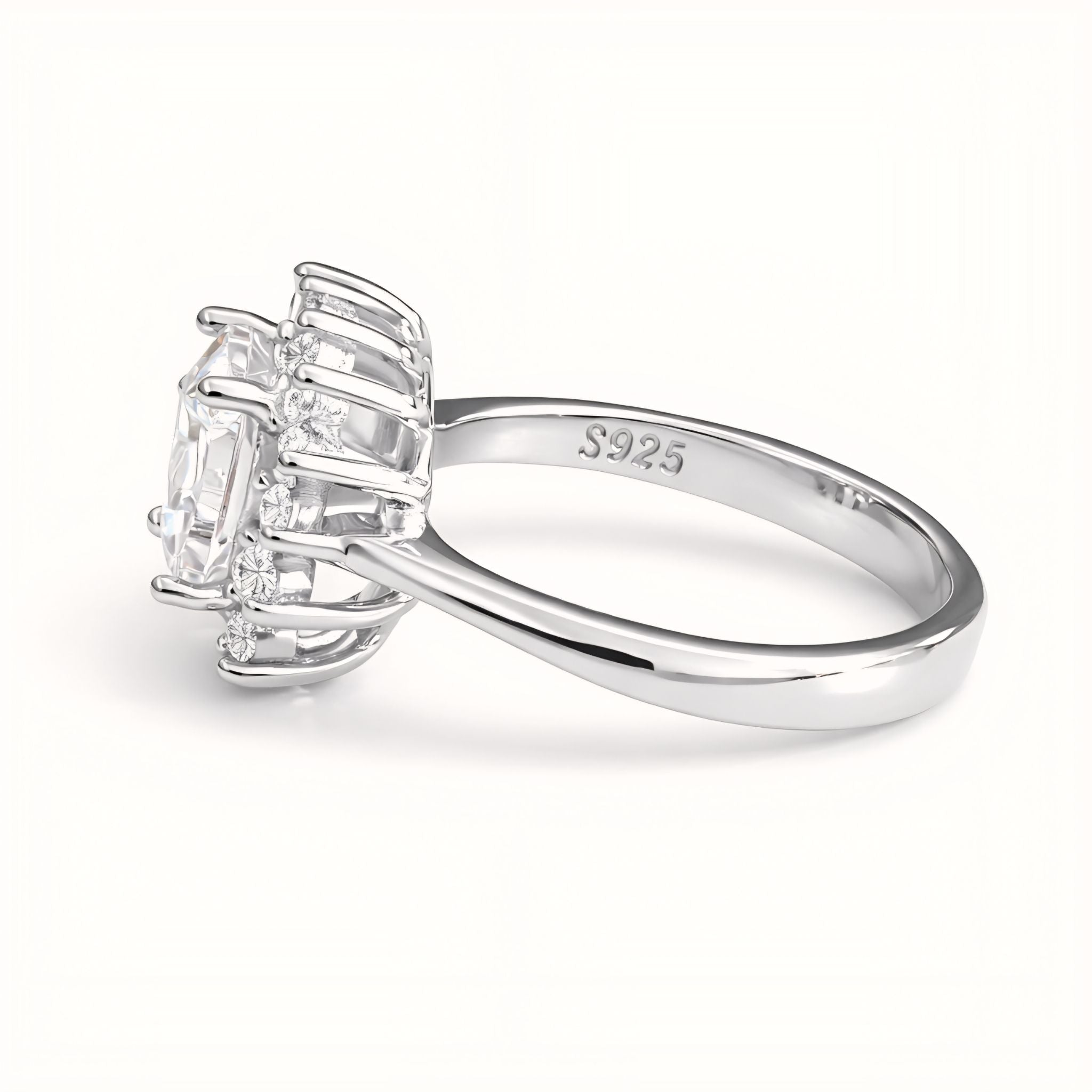 925 Sterling Silver Cushion-Cut Halo Ring with Starburst Cubic Zirconia