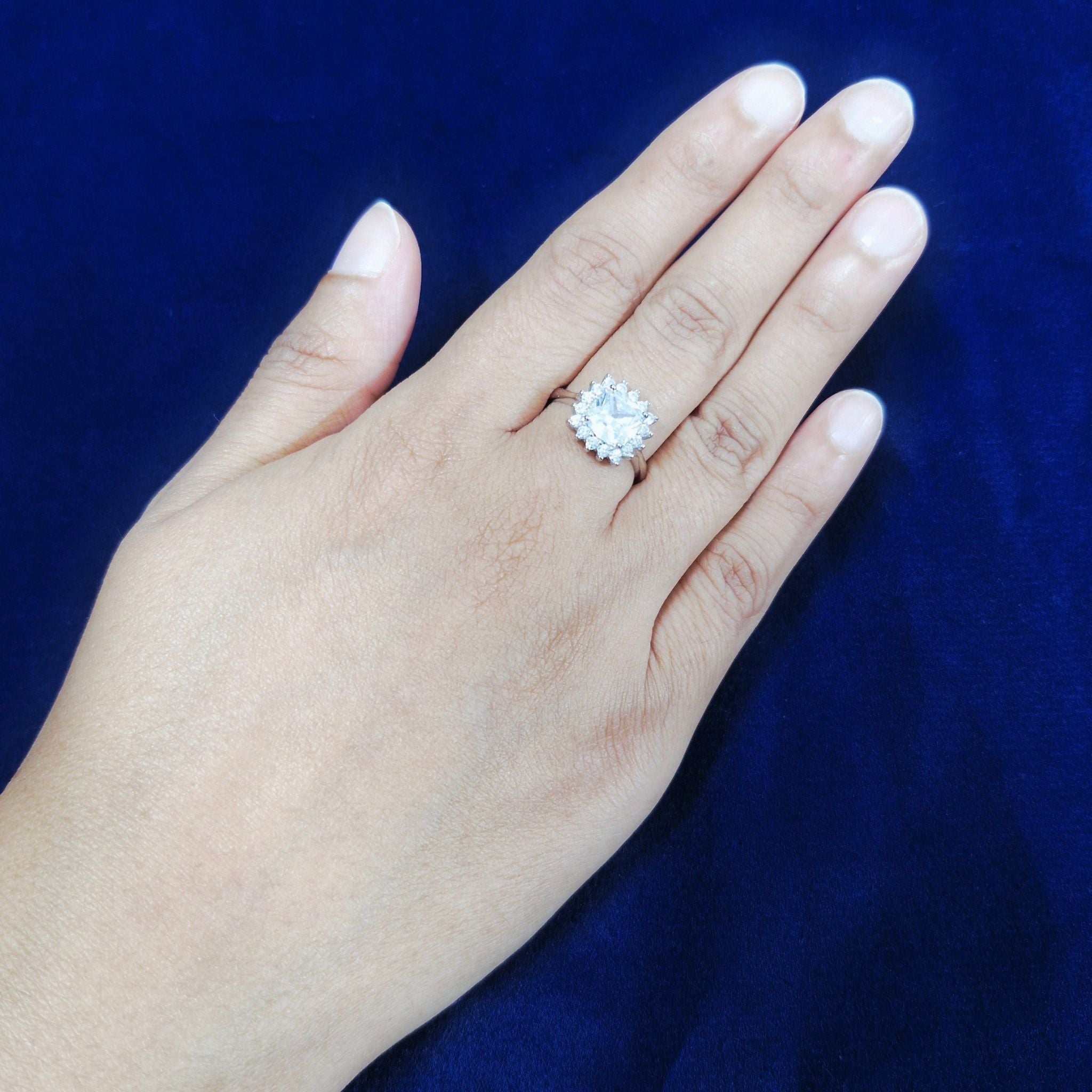 925 Sterling Silver Cushion-Cut Halo Ring with Starburst Cubic Zirconia