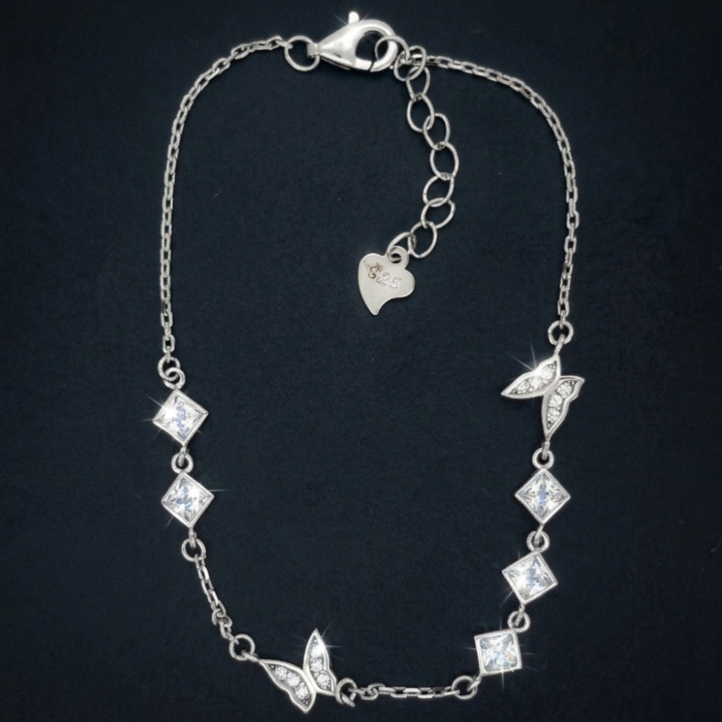 CZ Stone Butterfly Bracelet in 925 Sterling Silver