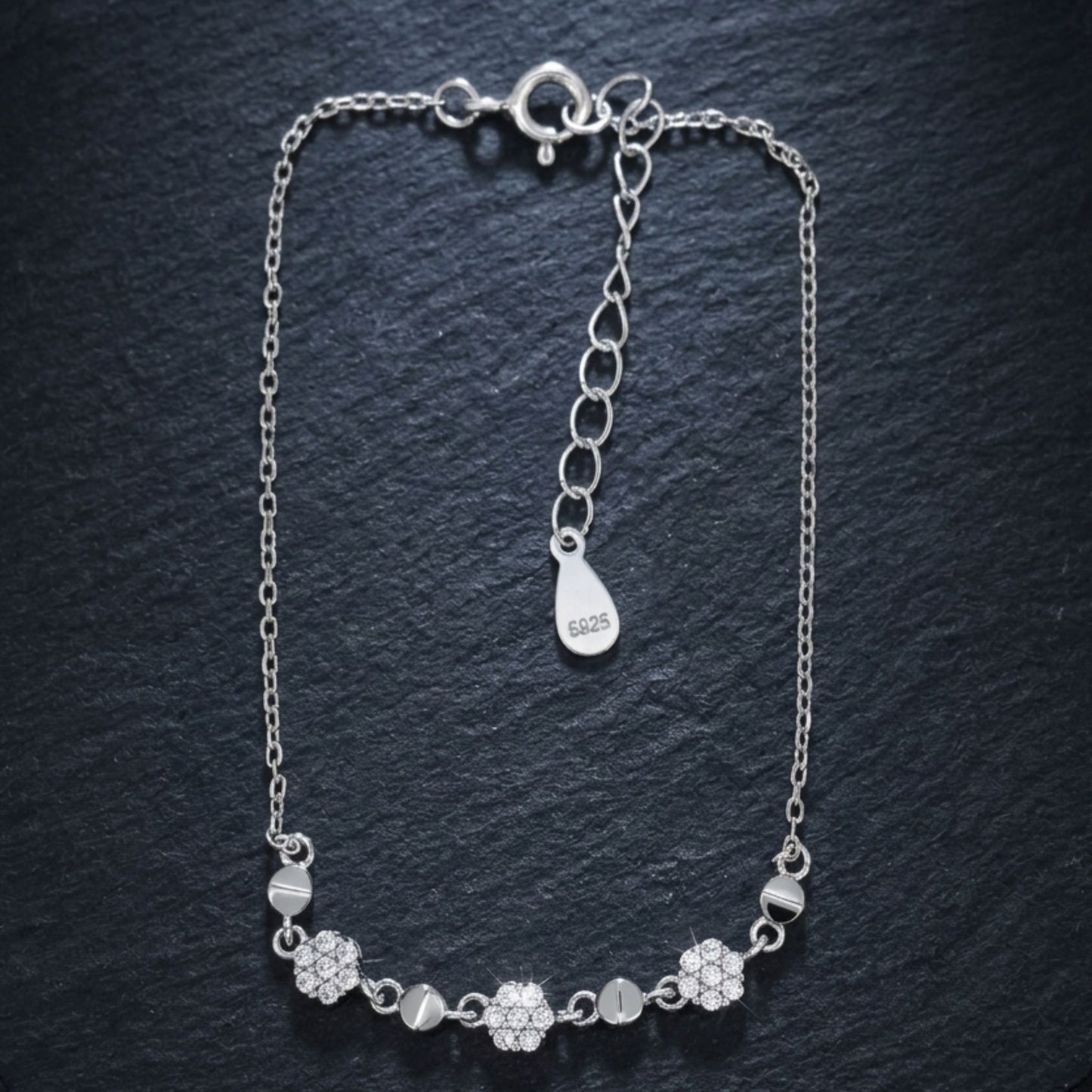 CZ Stone Floral Bracelet in 925 Sterling Silver