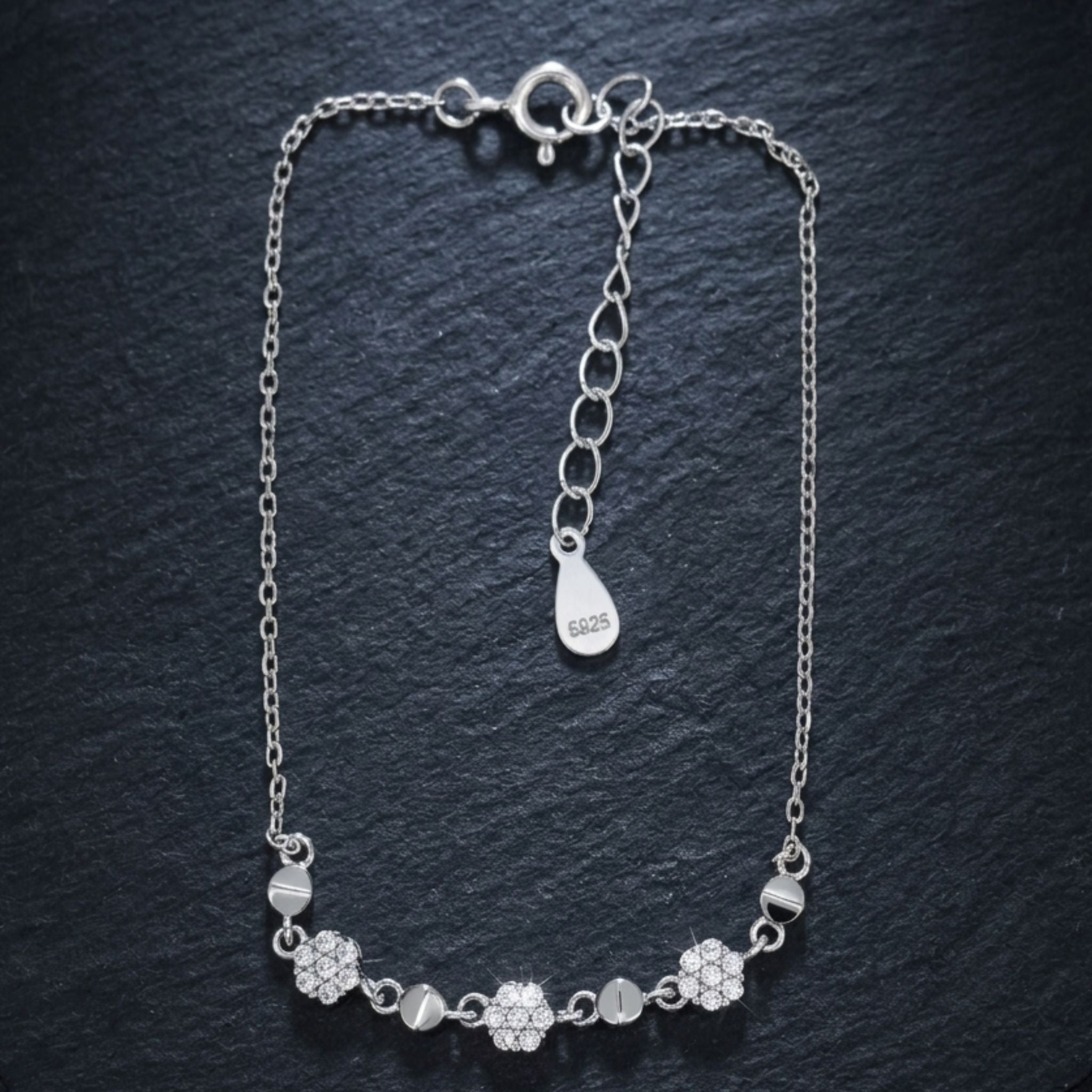 CZ Stone Floral Bracelet in 925 Sterling Silver