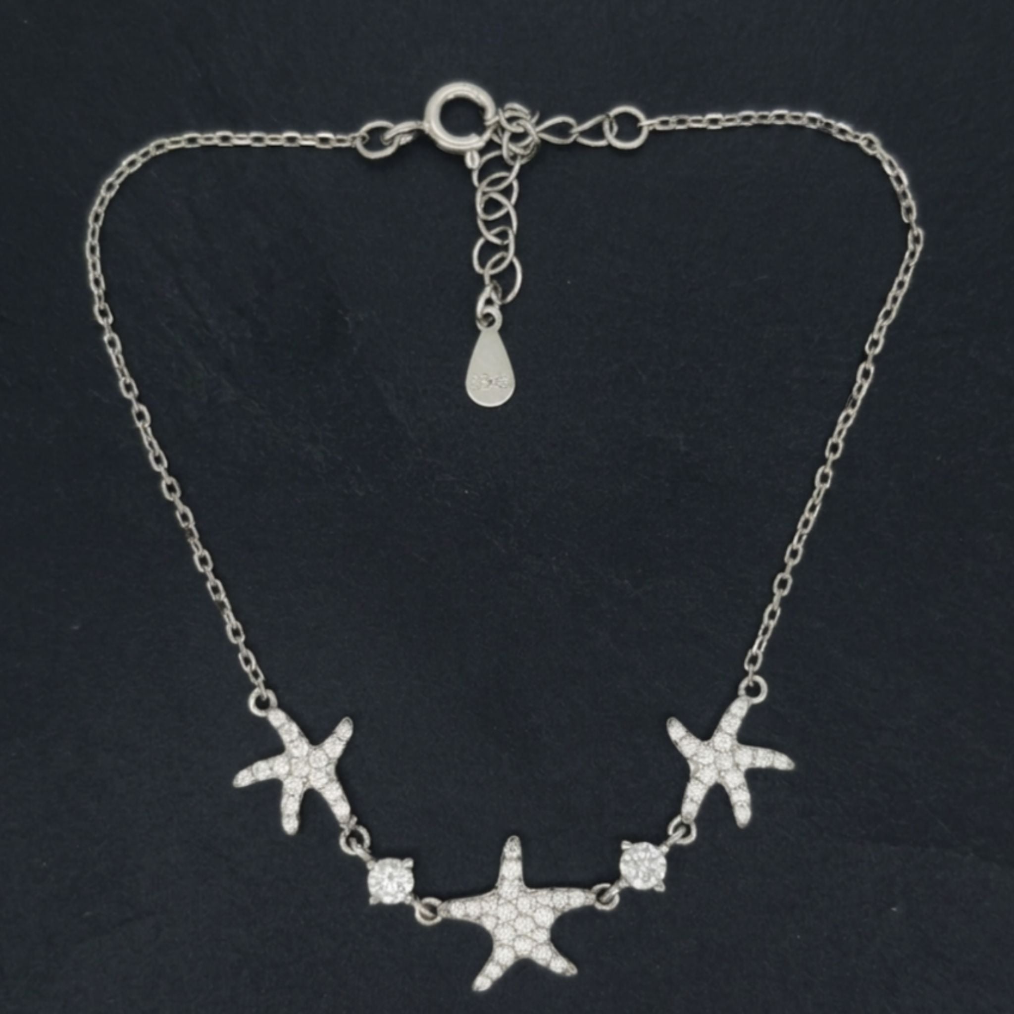 CZ Stone Starfish Charm Bracelet in 925 Sterling Silver