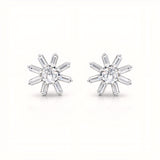 925 Sterling Silver Starburst Stud Earrings With Round & Baguette Cubic Zirconia